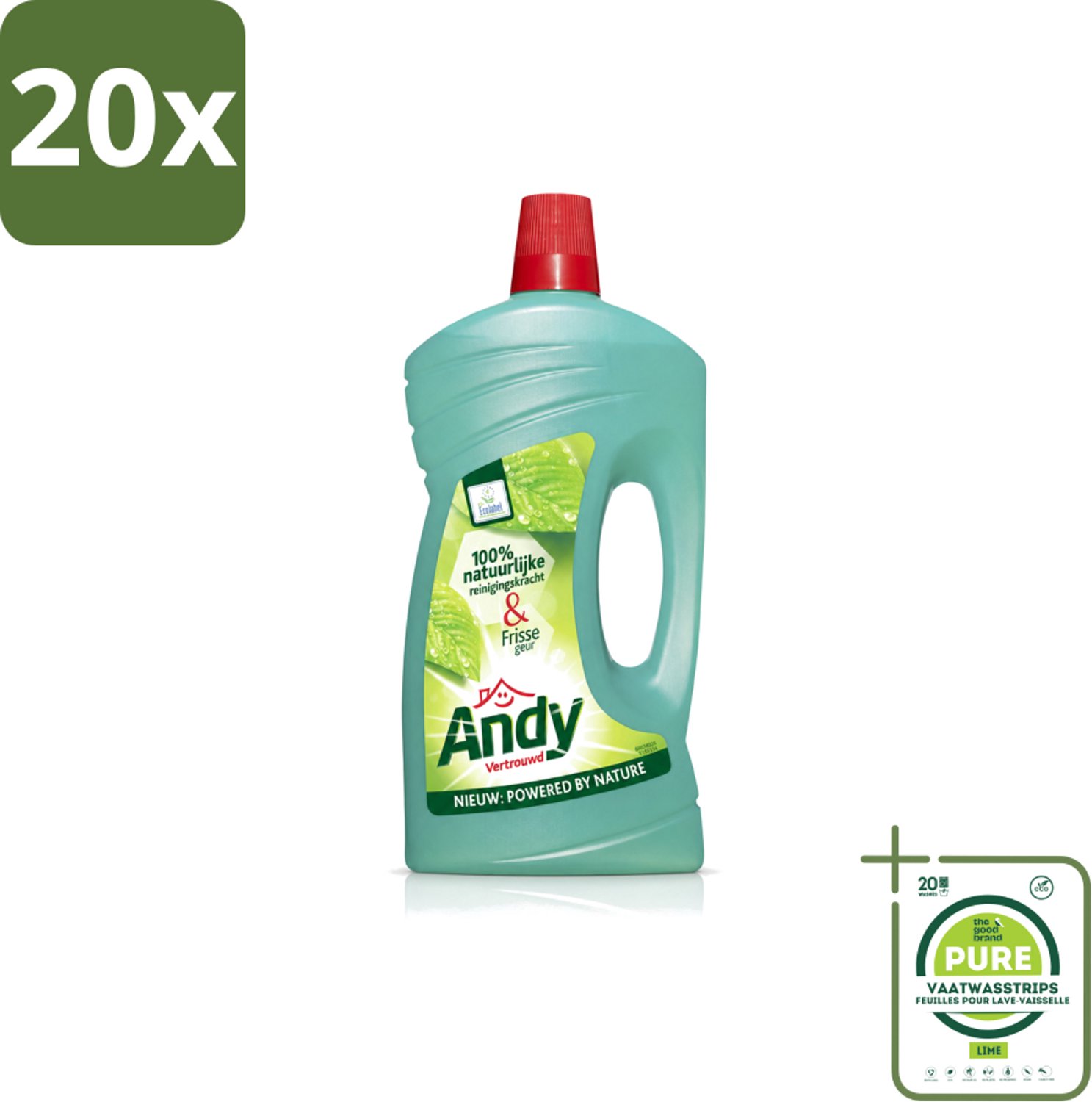 20 x Andy - Vertrouwd - Allesreiniger - Fris & Vertrouwd - 1L - Grootverpakking - Vaatwasstrips - Allesreiniger - Natuurlijke Reiniger - Fris Aroma - Vertrouwde Geur - Milieuvriendelijk