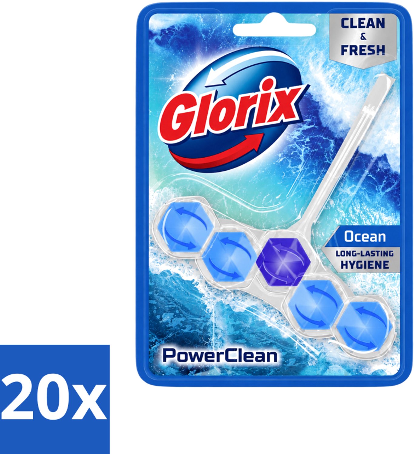 20 x Glorix - Toiletblok - Power Clean Ocean - Frisse Geur - 1 blok - Voordeelverpakking - 20 stuks