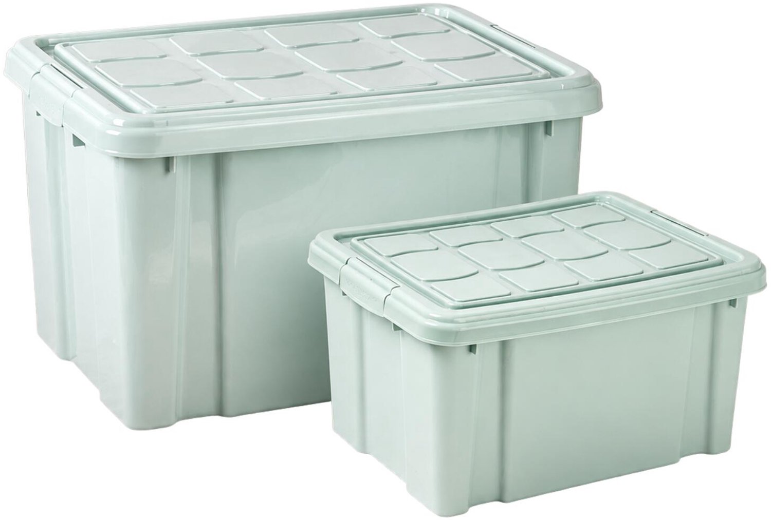 PLASTICFORTE Opslagbox kisten - set 2x stuks - 25 en 16 liter - met deksel - mintgroen - kunststof - opslag