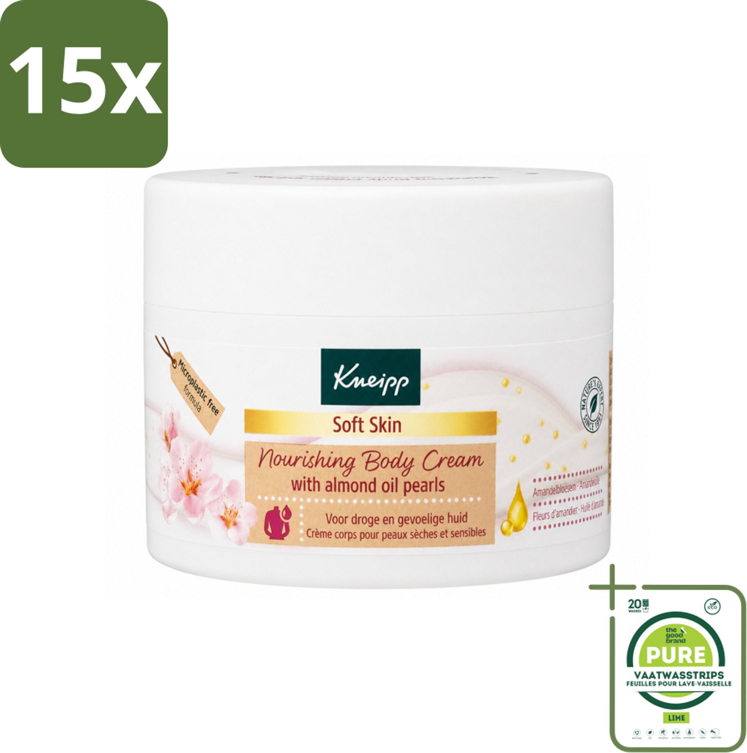 15 x Kneipp - Body crème - Soft Skin - Amandelbloesem - 200 ml - Grootverpakking - Vaatwasstrips - Zachte Huid - Amandelolie - Shea Butter - Huidveroudering - Huidhydratatie