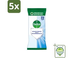 5 x Dettol - Reinigingsdoekjes Cleanser - Krachtige Hygiëne - Zonder Bleek - 72 Doekjes - Grootverpakking - Vaatwasstrips - Hygiëne - Reiniging - Doekjes - Schoonmaak - Vuil Verwijderen