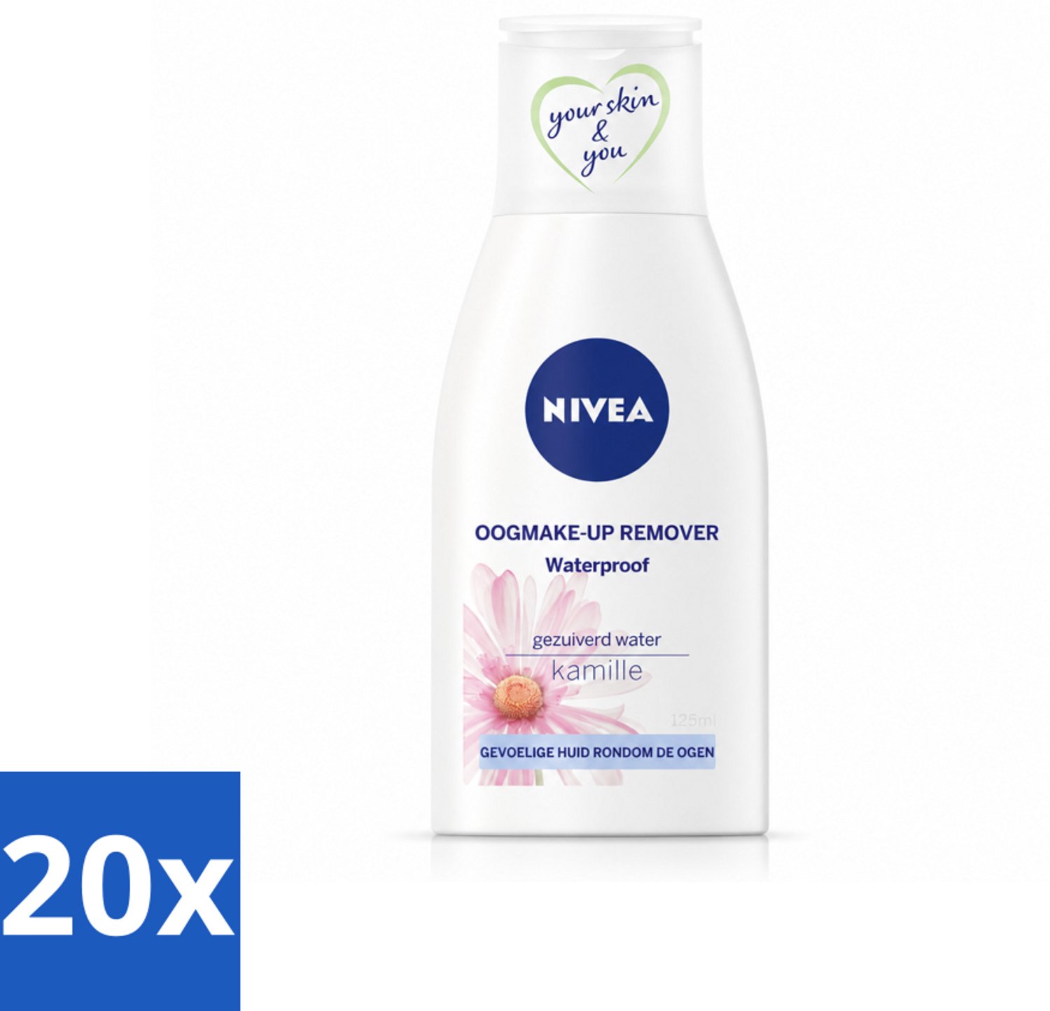 20 x NIVEA - Oogmake-up Verwijderaar - Waterbestendige Make-up Verwijderaar - Voor de gevoelige huid - Met Kamille & Provitamine B5 - 125 ml - Voordeelverpakking - 20 stuks