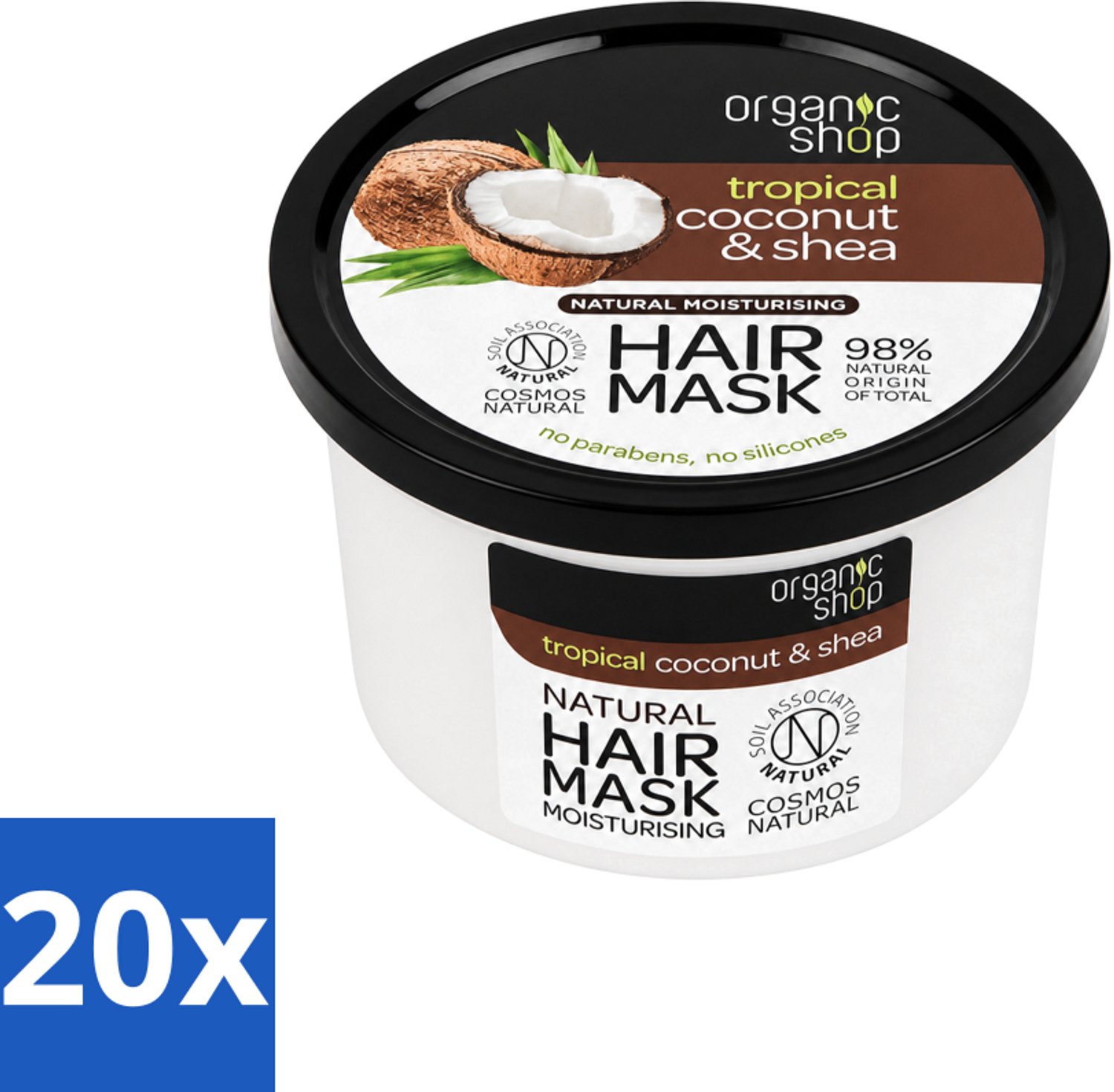20 x Organic Shop - Haarmasker Coconut & Shea - Verzorgend en Voedend - 250 ml - Voordeelverpakking - 20 stuks