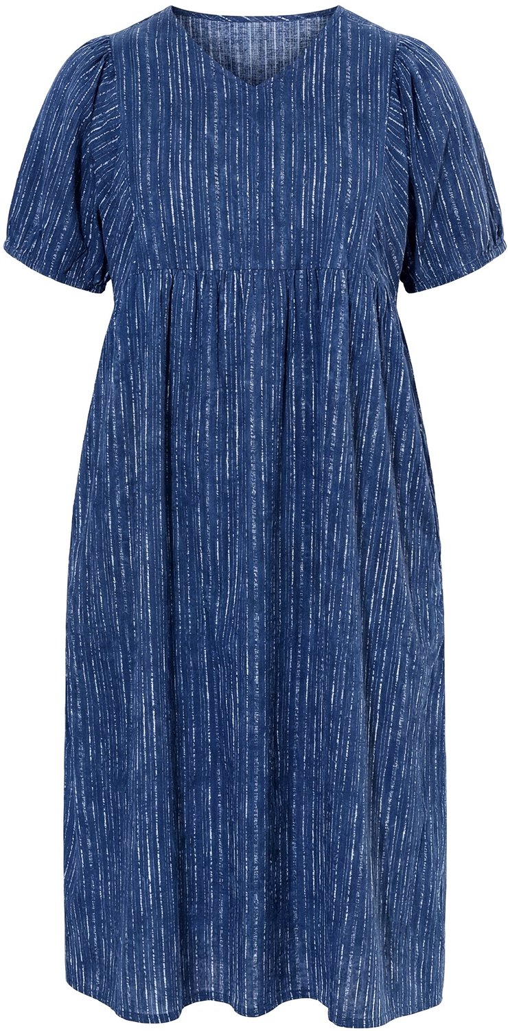Ulla Popken - Dames - Midi-jurk voile A-lijn V-hals korte mouwen - Blauwe bes - Maat 42+