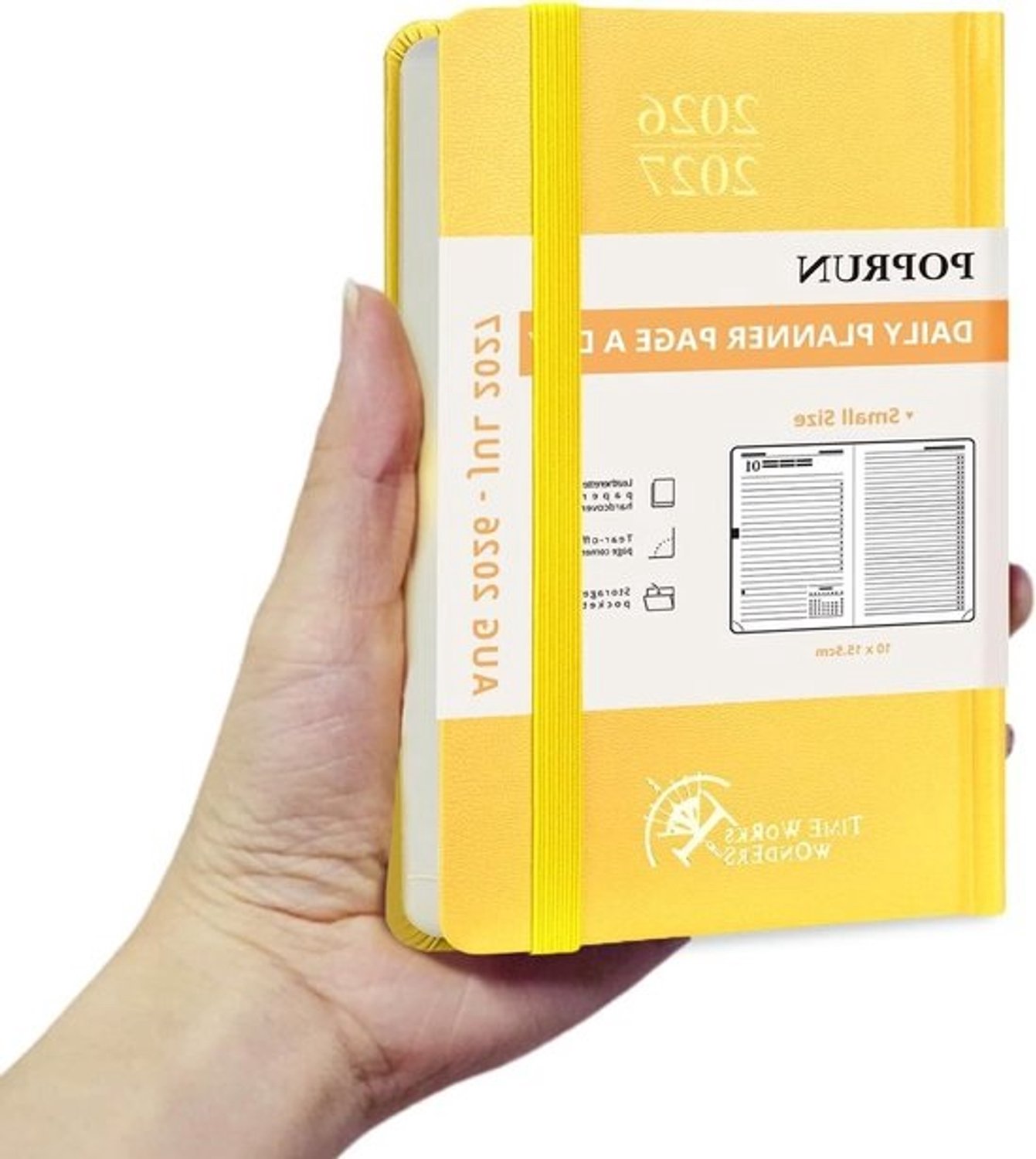 Pocketagenda - Dagplanner 2027 - Afspraken en taken plannen - Harde kaft - 16 x 105 cm - Lichtgeel