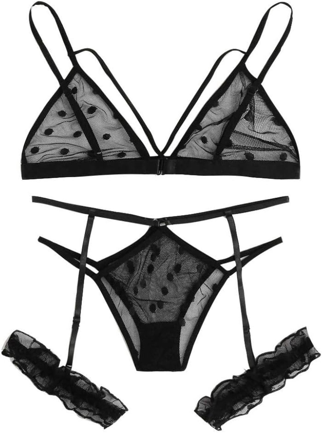 & jarretels Vrouwen transparante kanten lingerie beha slipje kousenband Sexy vrouwen ondergoed set-black_3xl