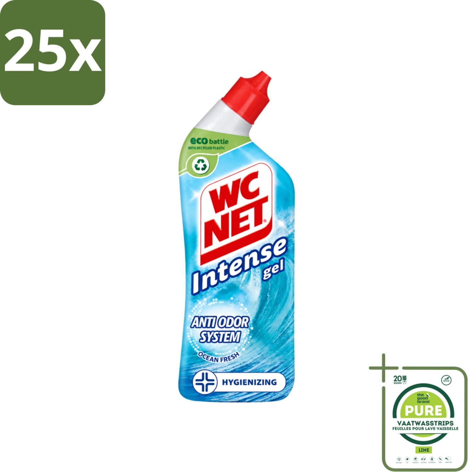 25 x WC Net - Toiletreiniger - Gel - Ocean Fresh - Verwijderd Geuren - 750 ml - Grootverpakking - Vaatwasstrips - WC Net - Toilet Reinigen - Geur Verwijderen - Oceaangeur - Anti-geur
