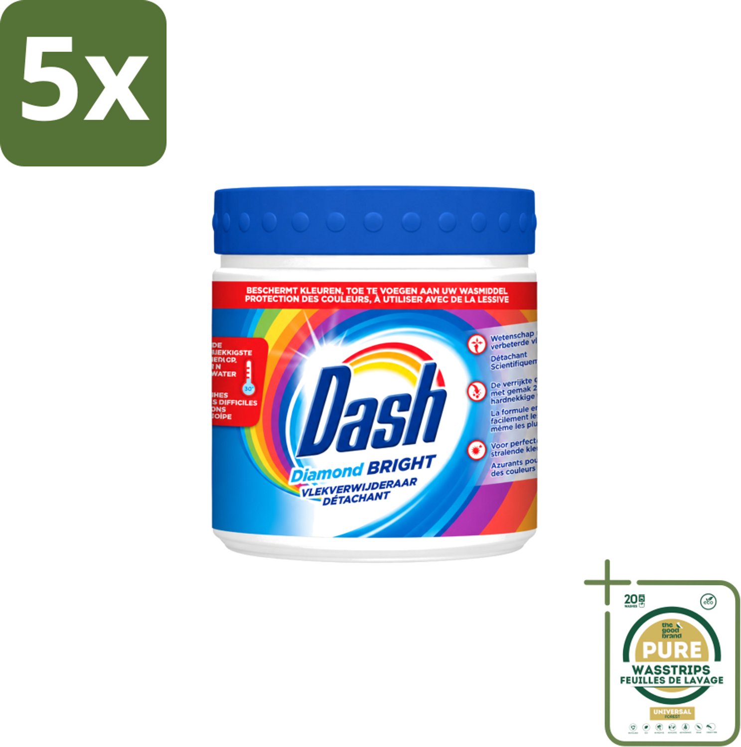 5 x Dash – Vlekverwijderaar – Diamond Bright Kleur – 500 g - Wasstrips - Vlekverwijderaar - Kleur - Wasmiddel - Vlekken Op Kleding - Poeder
