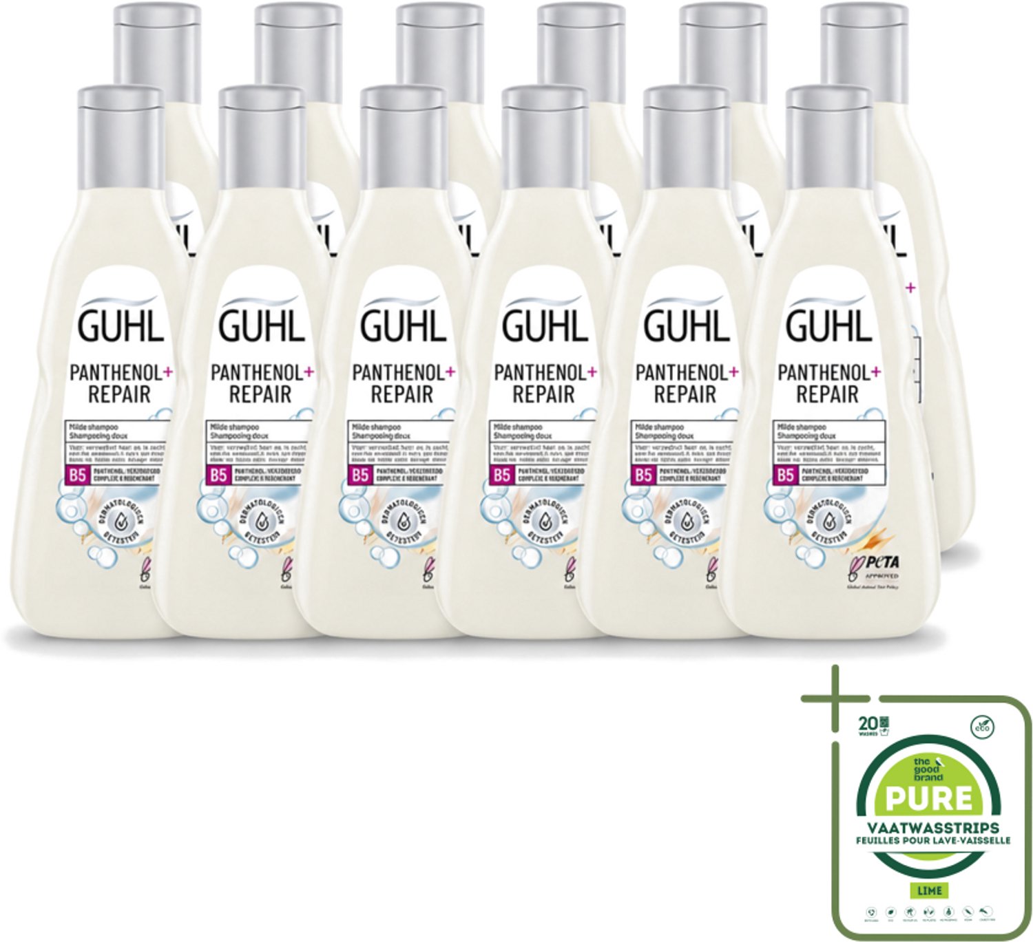 12 x Guhl – Shampoo – Panthenol+ Repair – 250 ml - Grootverpakking - Vaatwasstrips - Hydratatie Haar - Herstel Shampoo - Panthenol Shampoo - Droog Haar Shampoo - Gezond Haar