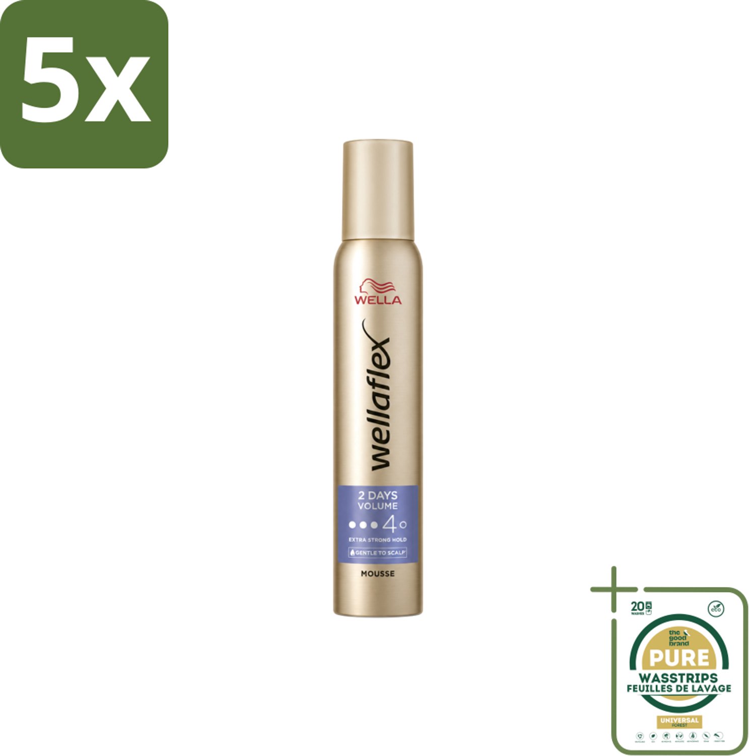 5 x Wella – Flex 2 Days Volume – Haarmousse – 200 ml - Wasstrips - Haarmousse - Volume - Haarfixatie - Haarverzorging - Haarverdikkend