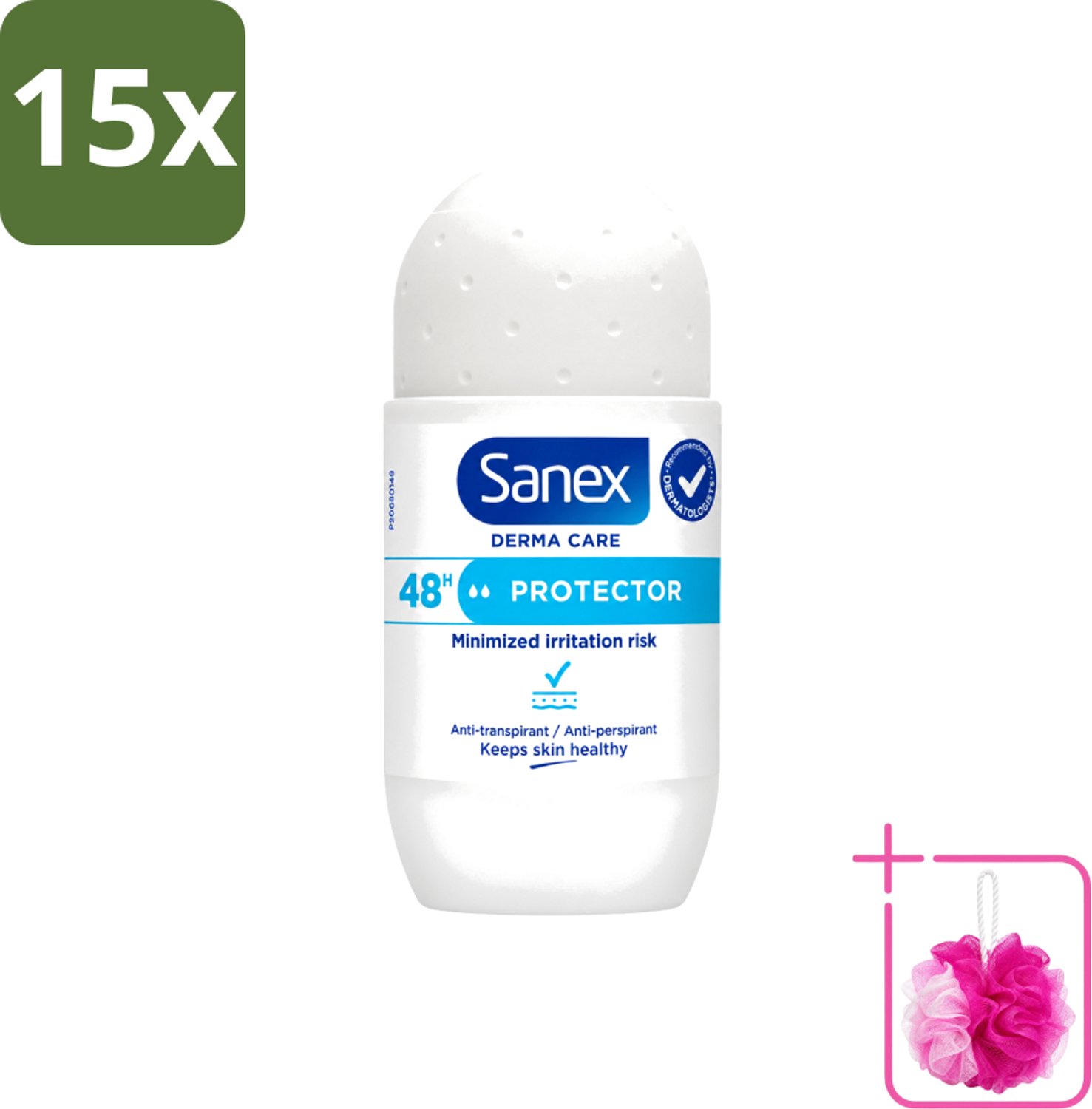 15 x Sanex – Deodorant Roller – Dermo Protector – 53 ml - Bulkverpakking - Deodorant roller - Douchemop - Huidbescherming
