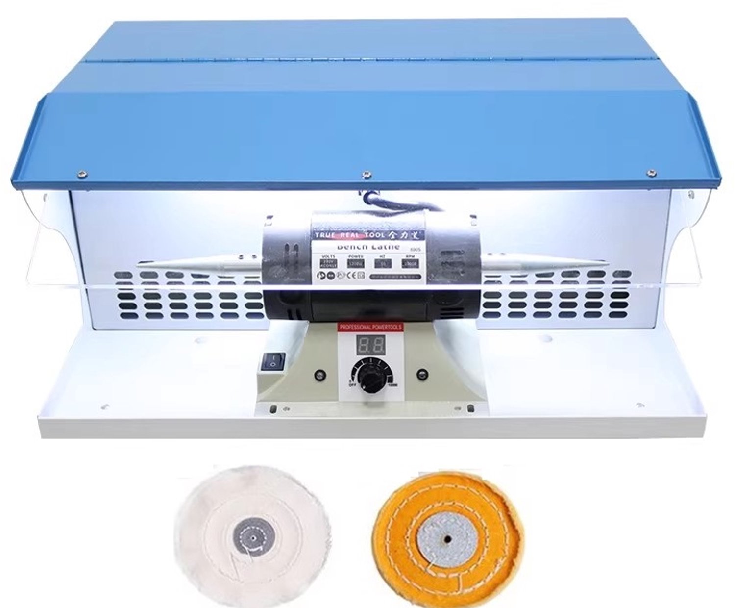 Polijstmachine - Bankslijper - Bankpolijstmachine - 800 W - 220 V - 10.000 tpm - Variabele Snelheid - Met Stofafscheider en Verlichting - EU-uitvoering - Voor Sieraden, Steen en Metaal