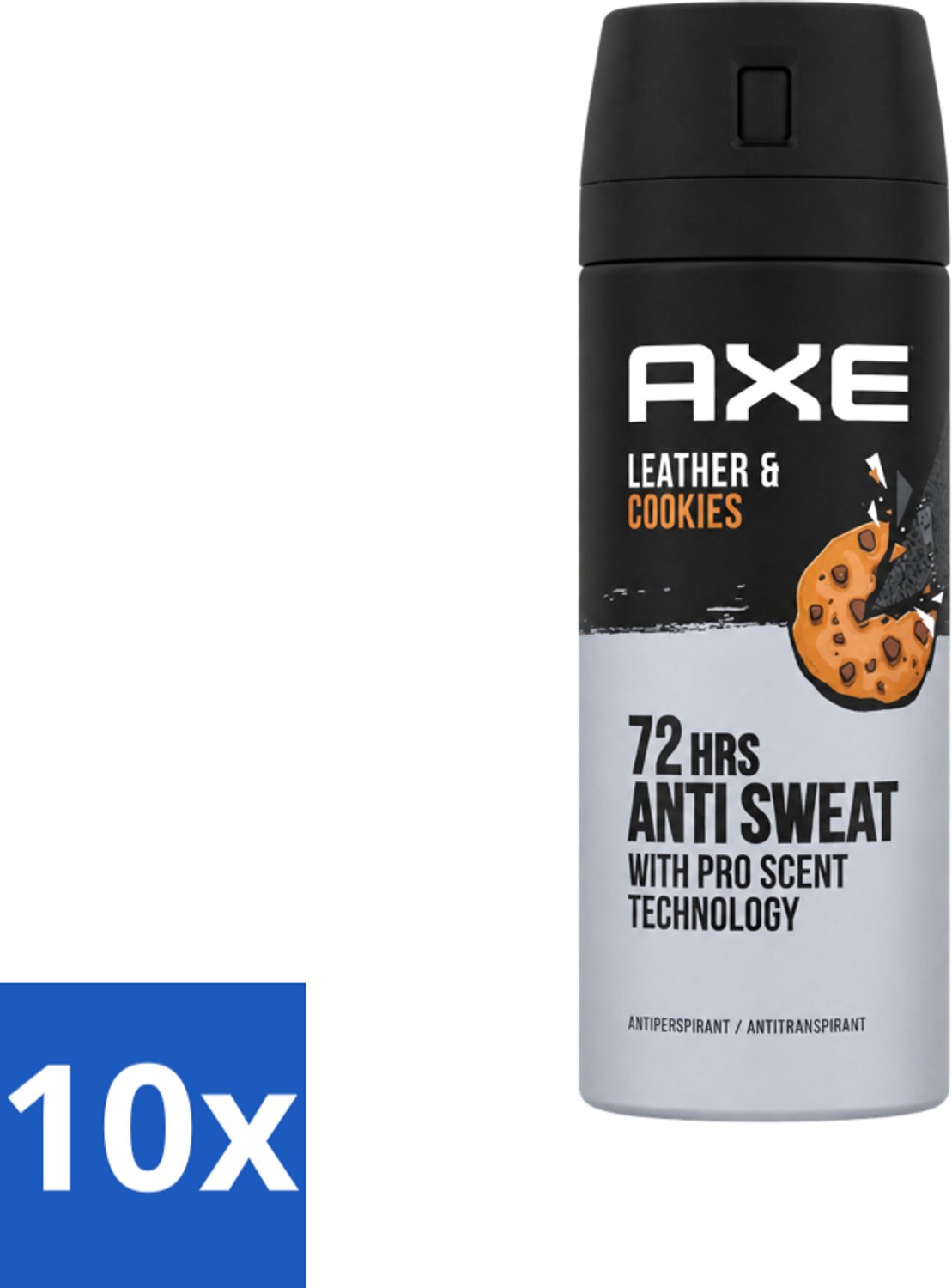 10 x Axe - Deodorant Spray - 72hrs Anti Sweat - Leather & Cookies - 150 ml - Voordeelverpakking - 10 stuks