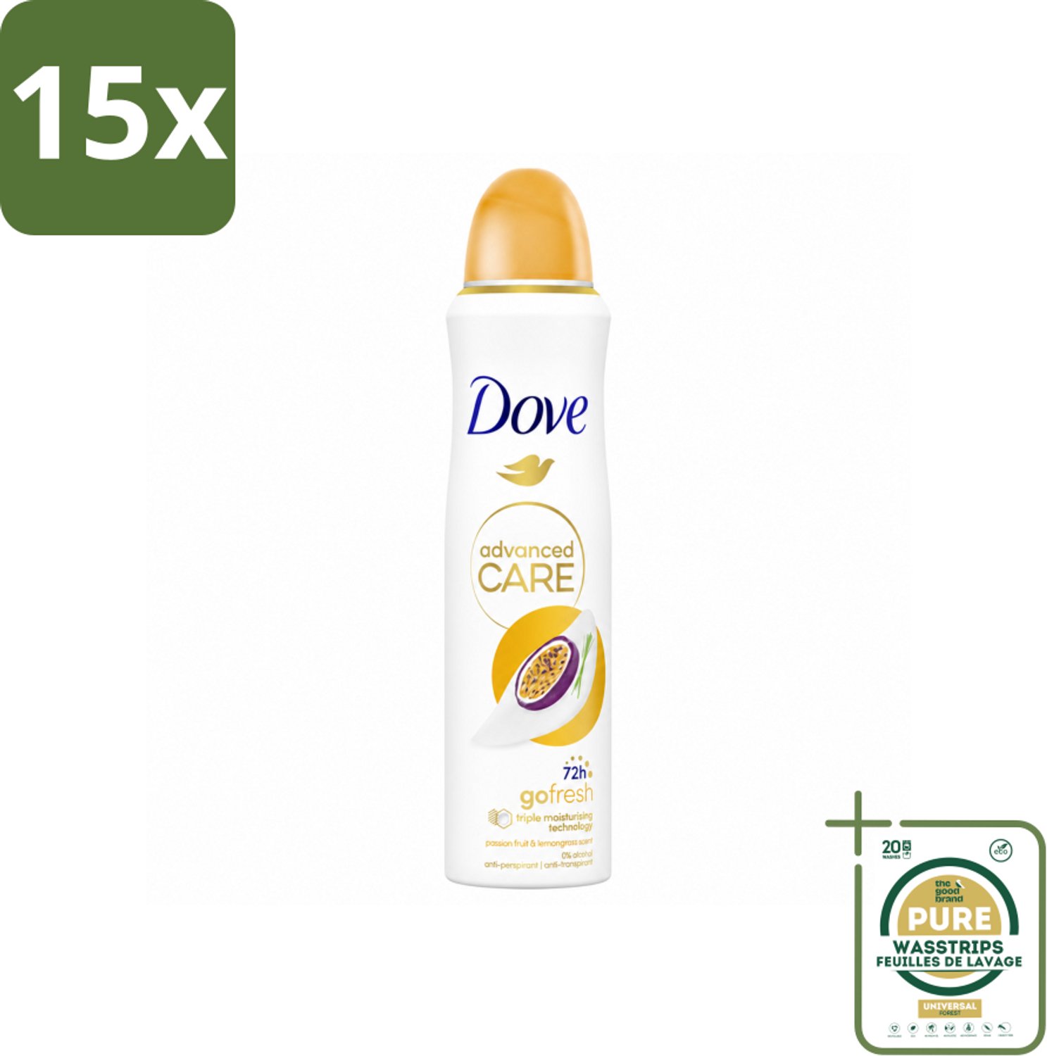 15 x Dove – Deodorant Spray – Passievrucht & Citroengras – 150 ml - Wasstrips - Anti-transpirant Spray - Deodorant Spray - Passievrucht En Citroengras - Zweetvermindering - Huidbescherming
