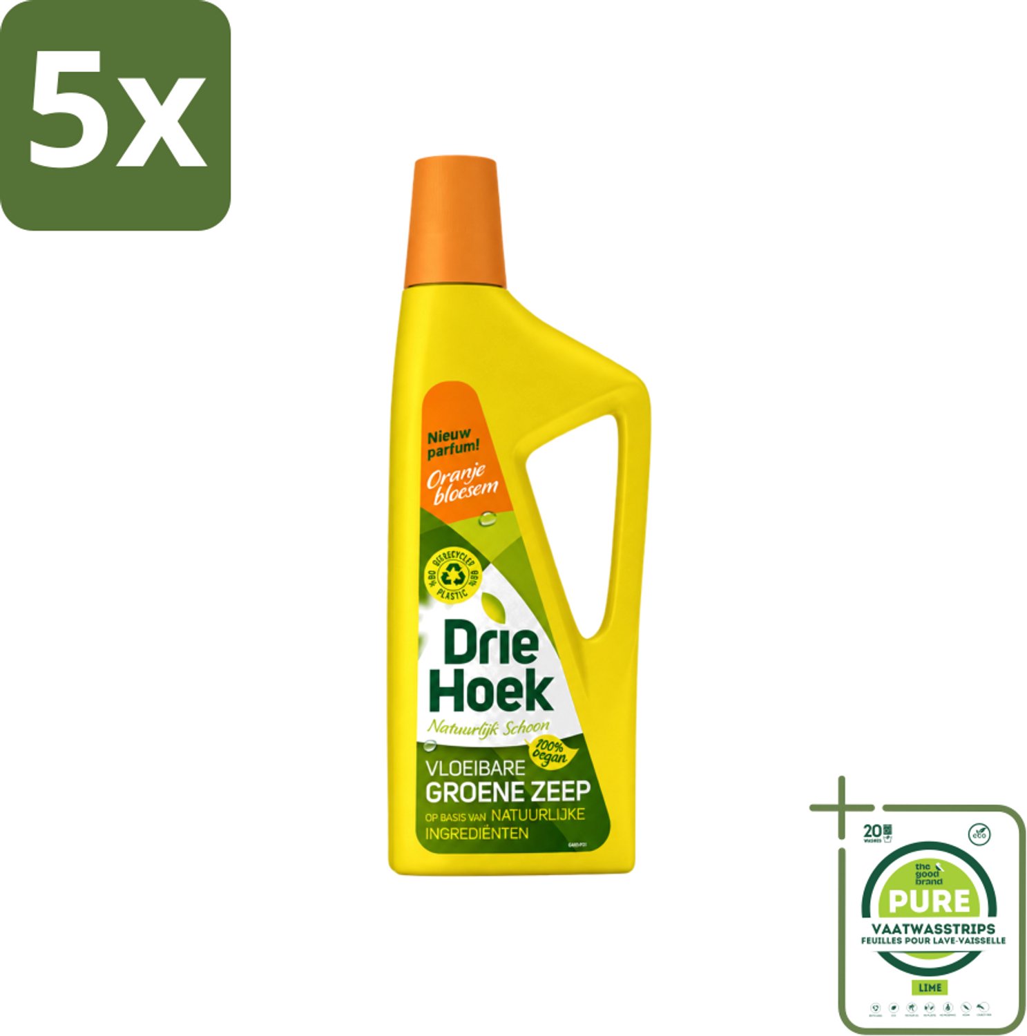 5 x Driehoek – Vloeibare Zeep – Oranjebloesem – 725 ml - Grootverpakking - Vaatwasstrips - Schoonmaken - Natuurlijke Zeep - Textiel Reinigen - Vloer Reinigen - Badkamer Reinigen