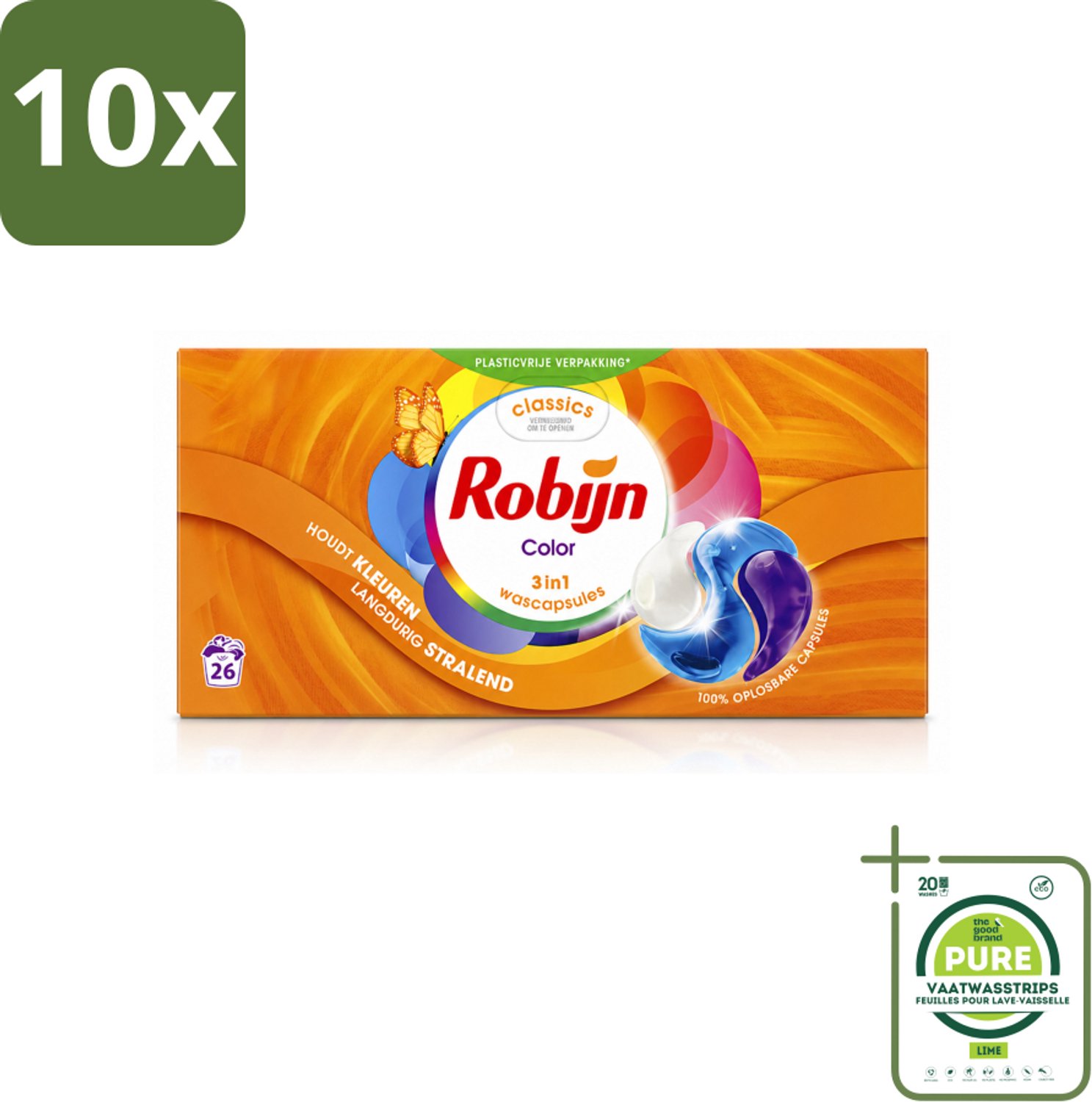 10 x Robijn – 3-in-1 Wascapsules – Color - 26 Capsules - Grootverpakking - Vaatwasstrips - Kleurverzorging - Wascapsules - Wasgeur - Wasverzachter - Kleurbehoud