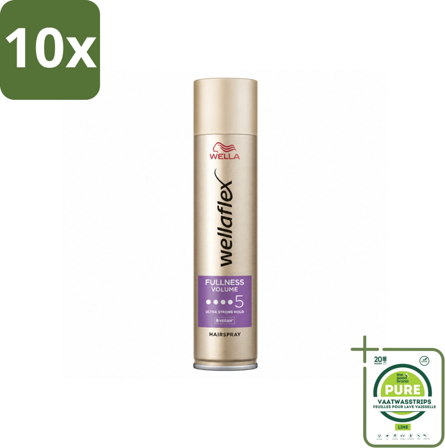 10 x Wella – Flex Fullness Volume Ultra Strong – Haarspray – 250 ml - Grootverpakking - Vaatwasstrips - Haarspray - Volume - Volle Haar - Fijn Haar - UV Bescherming