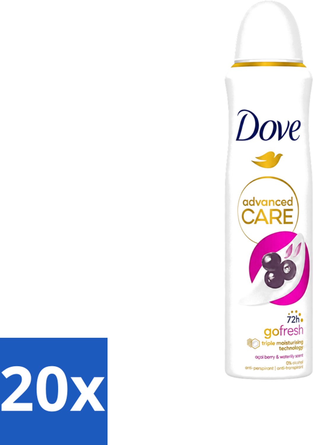20 x Dove - Deospray - Acai Bes & Waterlelie - 150 ml - Voordeelverpakking - 20 stuks