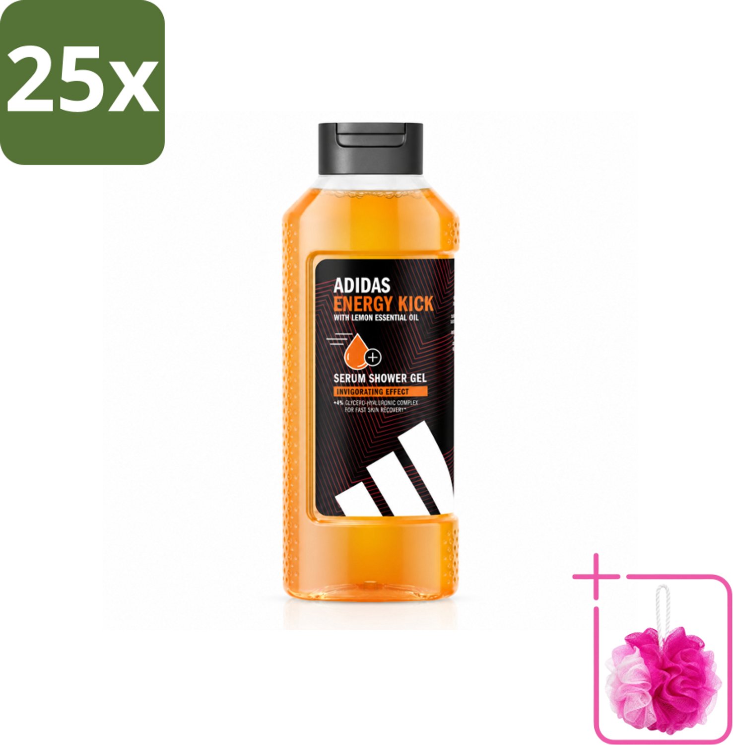 25 x Adidas – Douchegel – Active Skin & Mind Energy Kick – 400 ml - Bulkverpakking - Douchegel - Douchemop - Energie