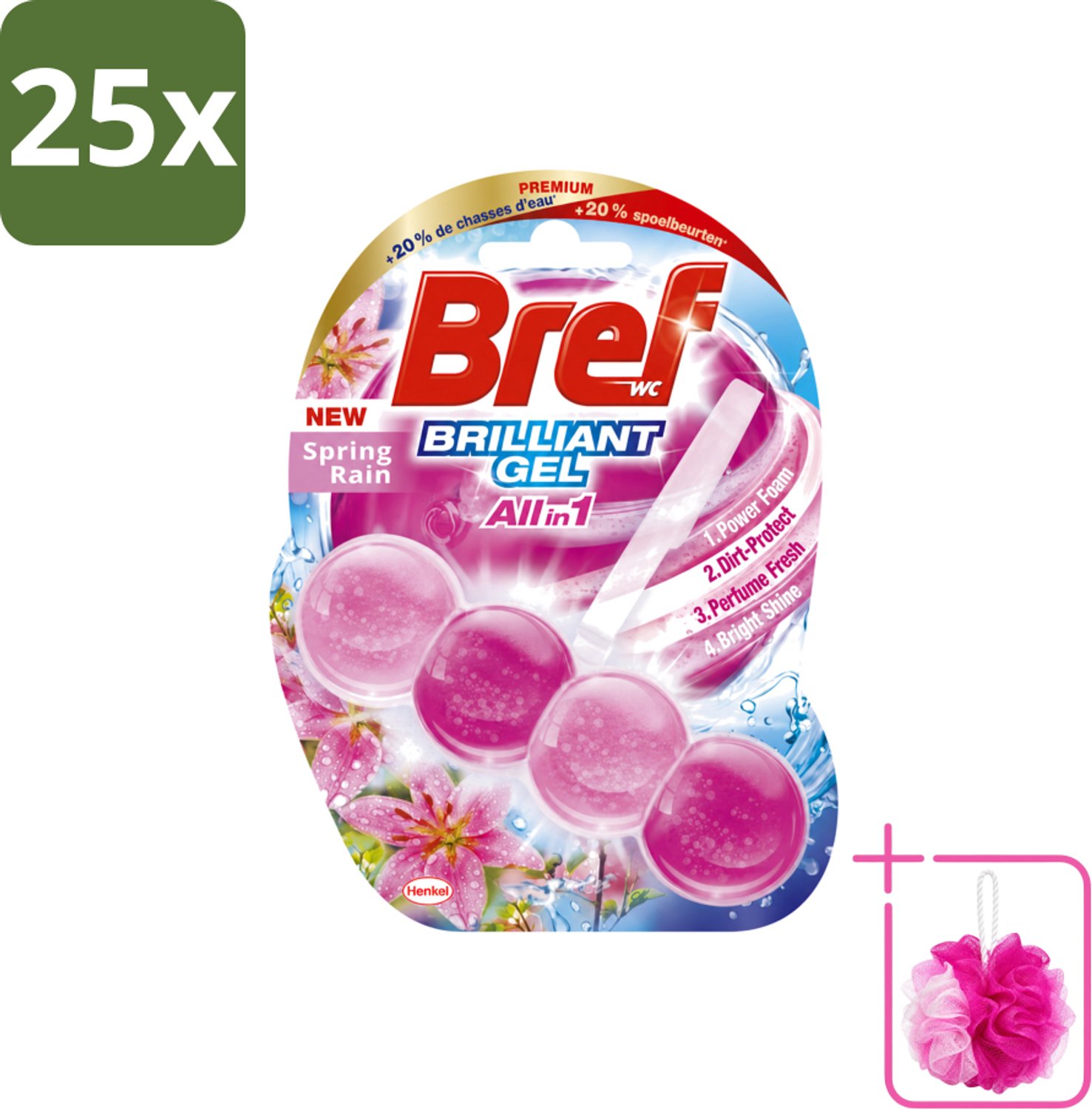 25 x Bref - Toiletblok - Brilliant Gel - Spring Rain - 42g - Bulkverpakking - Toilet reinigen - Douchemop - Toilet fris