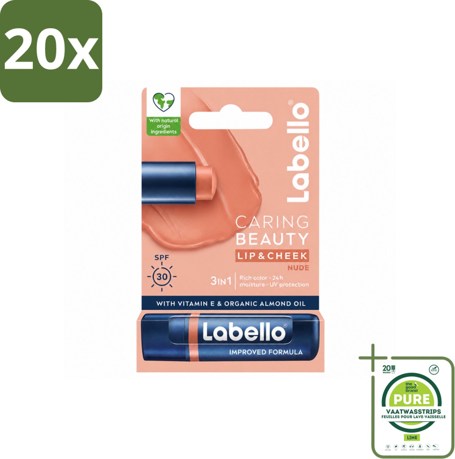 20 x Labello – CLippenbalsem – aring Beauty Nude – 6 ml - Grootverpakking - Vaatwasstrips - Lippenbalsem - Rode Lippenbalsem - Verzorgende Lippenbalsem - Hydraatende Lippenbalsem - Natuurlijke Lippenbalsem