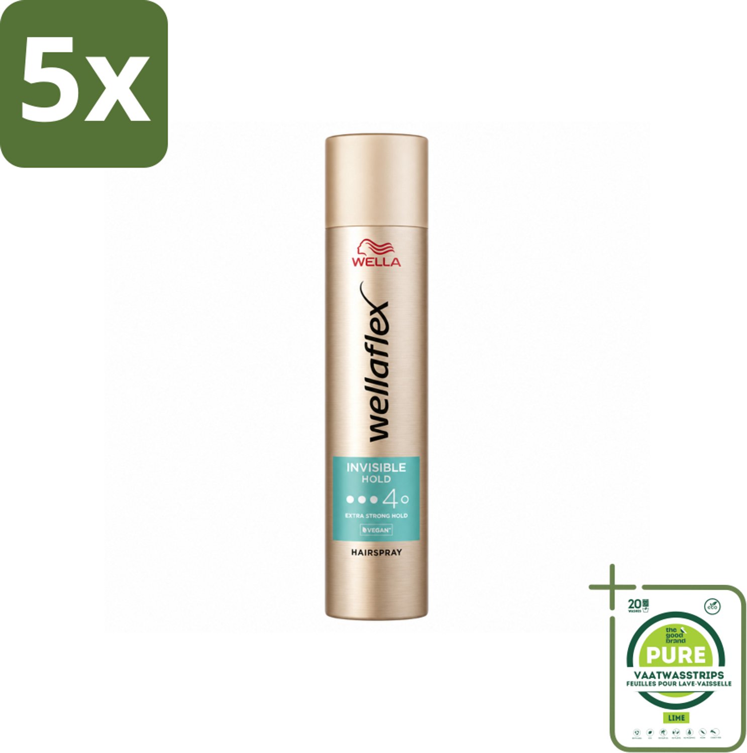 5 x Wella – Flex Invisible Hold – Haarspray Extra Strong – 250 ml - Grootverpakking - Vaatwasstrips - Haarspray - Flexibele Fixatie - Natuurlijke Look - Extra Sterke Hold - Haar Bescherming