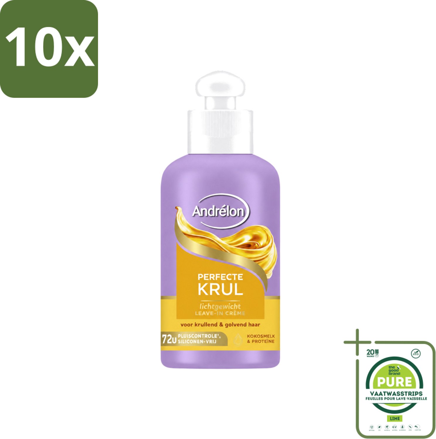 10 x Andrélon – Leave-In Crème – Perfecte Krul – 200 ml - Grootverpakking - Vaatwasstrips - Krullen Verzorgen - Krullen Definiëren - Krullen Pluisvrij - Krullen Hyderaten - Kokosmelk Haar