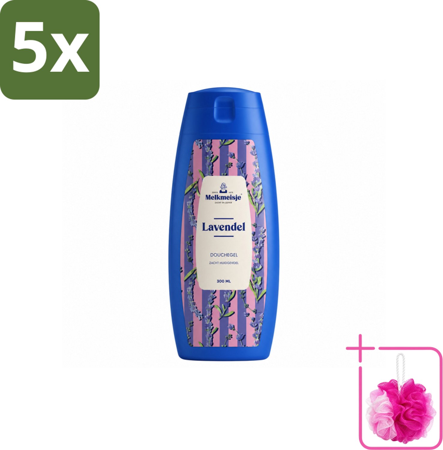 5 x Melkmeisje – Douchegel – Lavendel – Zacht Huidgevoel – 300 ml - Bulkverpakking - Badcrème - Douchemop - Douchecrème