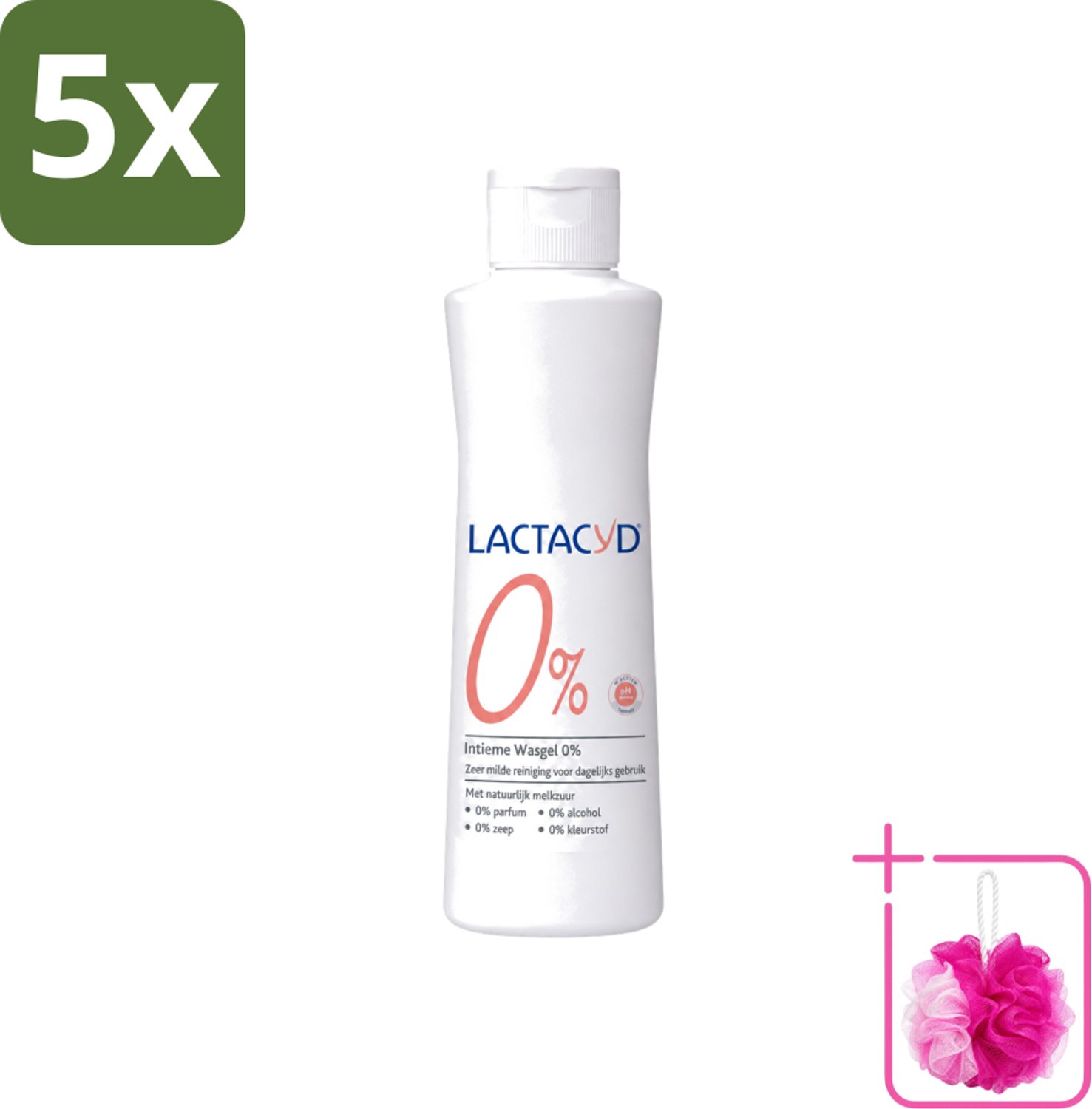 5 x Lactacyd – 0% – Milde Wasgel – 250 ml - Bulkverpakking - Intieme wasgel - Douchemop - Gevoelige huid