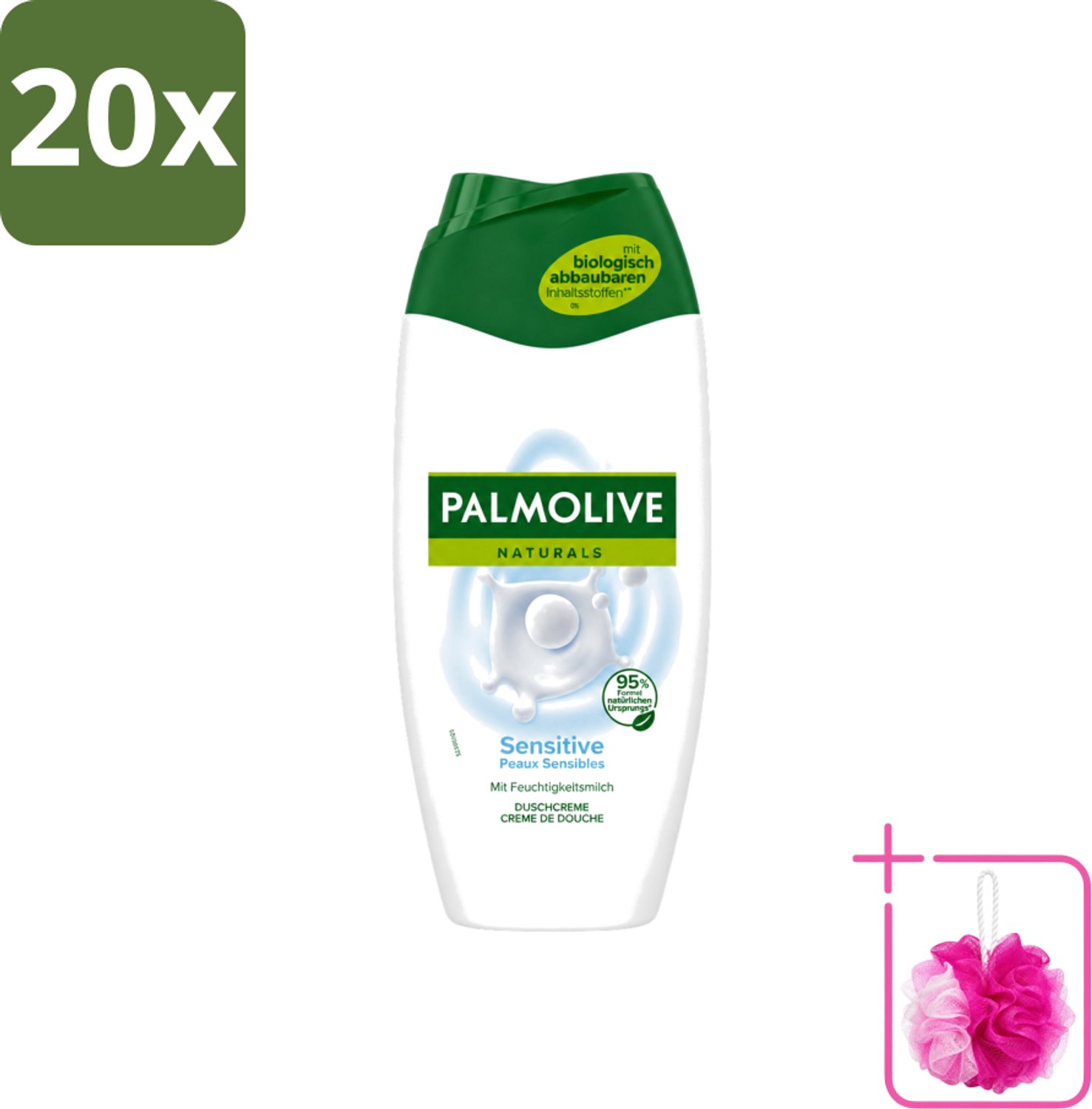 20 x Palmolive Naturals - Douchegel - Sensitive - Voor Gevoelige Huid - 250 ml - Bulkverpakking - Gevoelige huid - Douchemop - Douchegel