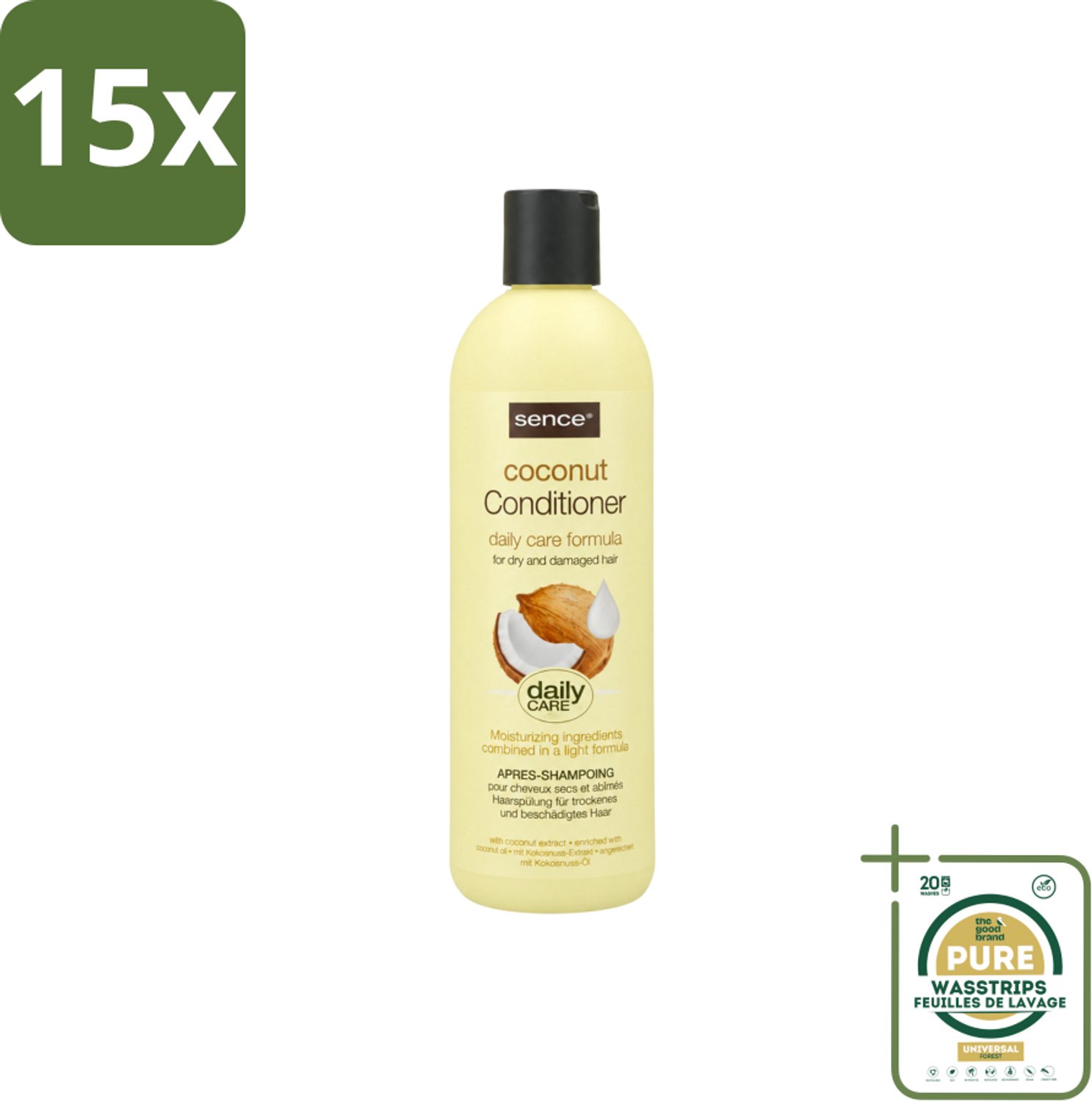 15 x Sence – Conditioner – Coconut – 400 ml - Wasstrips - Conditioner Voor Droog Haar - Kokos Conditioner - Voedend Haar - Herstel Voor Beschadigd Haar - Zachte Haar