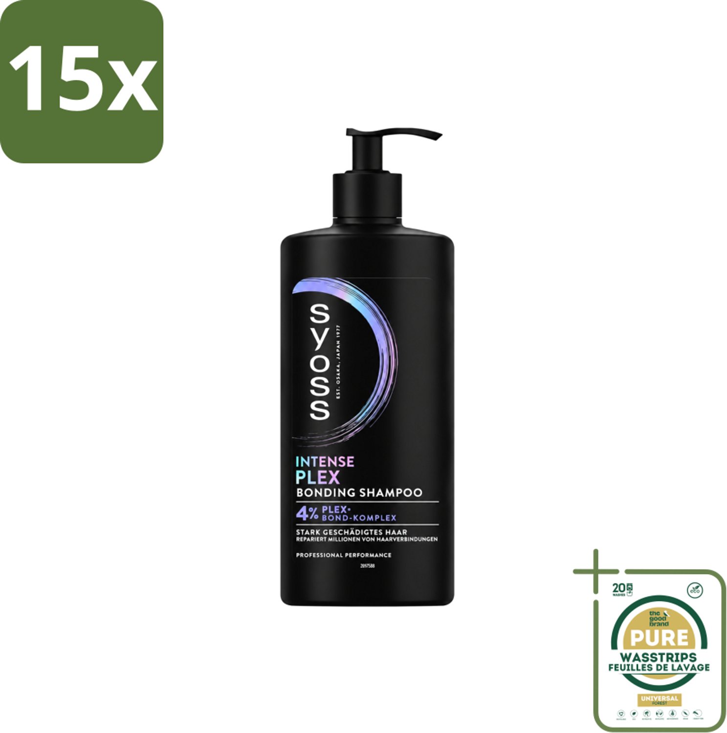15 x Syoss – Shampoo – Intense Plex – 440 ml - Wasstrips - Haarherstel - Haarversterking - Haarbescherming - Haarbreuk Verminderen - Chemisch Behandeld Haar