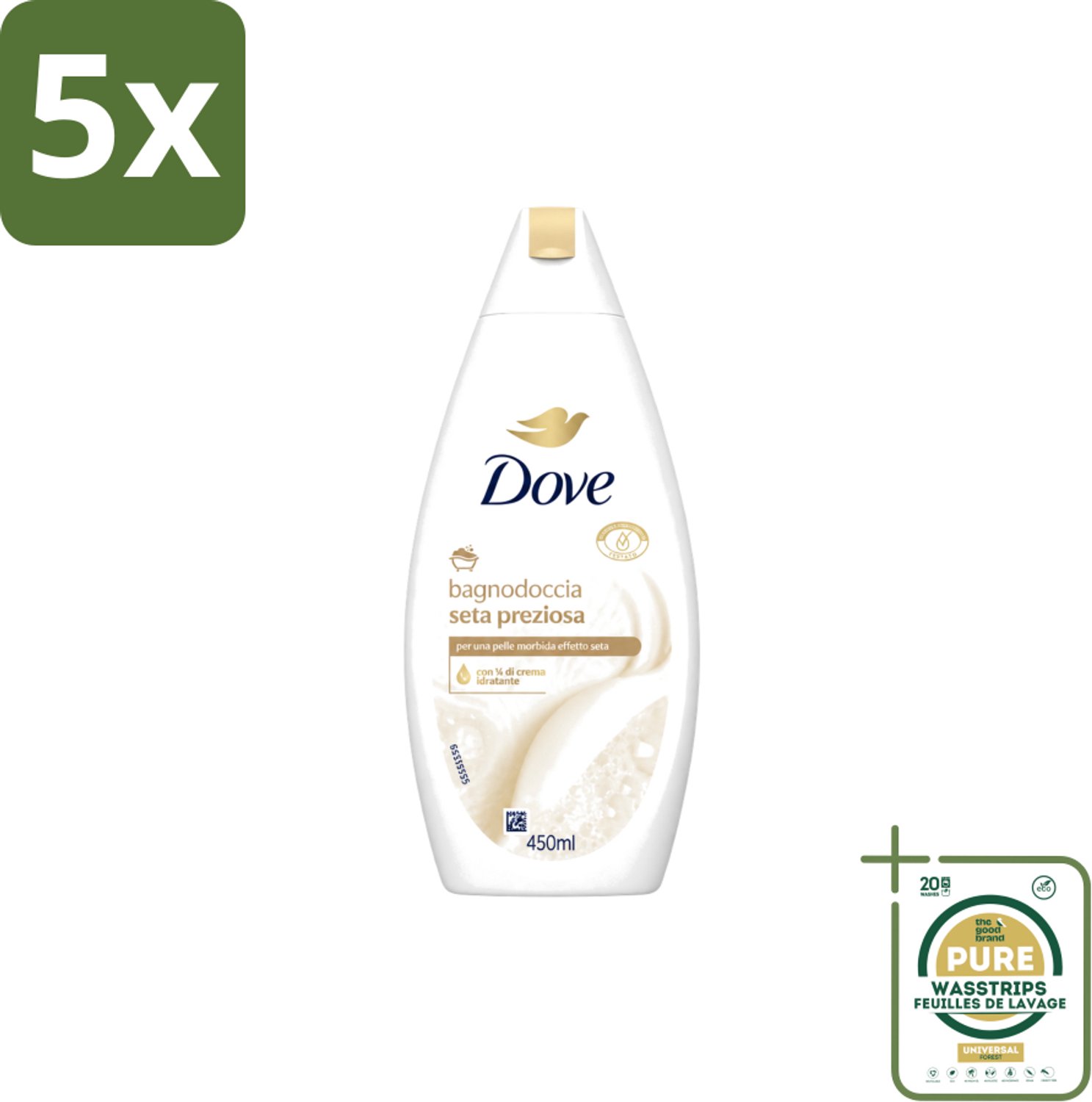 5 x Dove – Douchegel – Nourishing Silk – 450 ml - Wasstrips - Douchegel - Zijdezachte Huid - Verzorgende Douchegel - Mild Reinigen - Huid Verzorgen