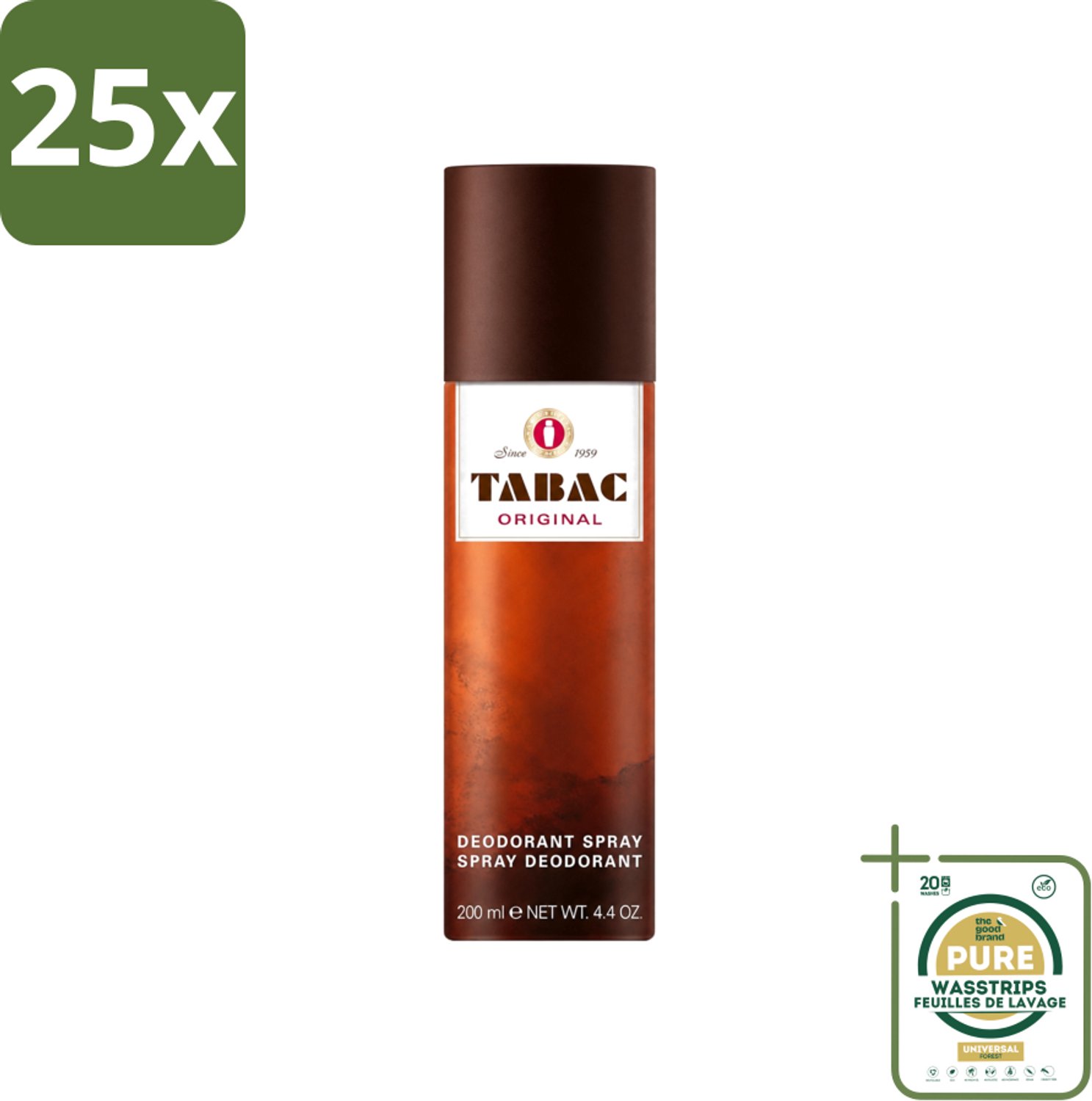 25 x Tabac Original - Deodorant Spray - Anti-transpirant - 200 ml - Wasstrips - Tabac Original - Deodorant Spray - Anti-transpirant - Zweetvermindering - Mannelijke Geur
