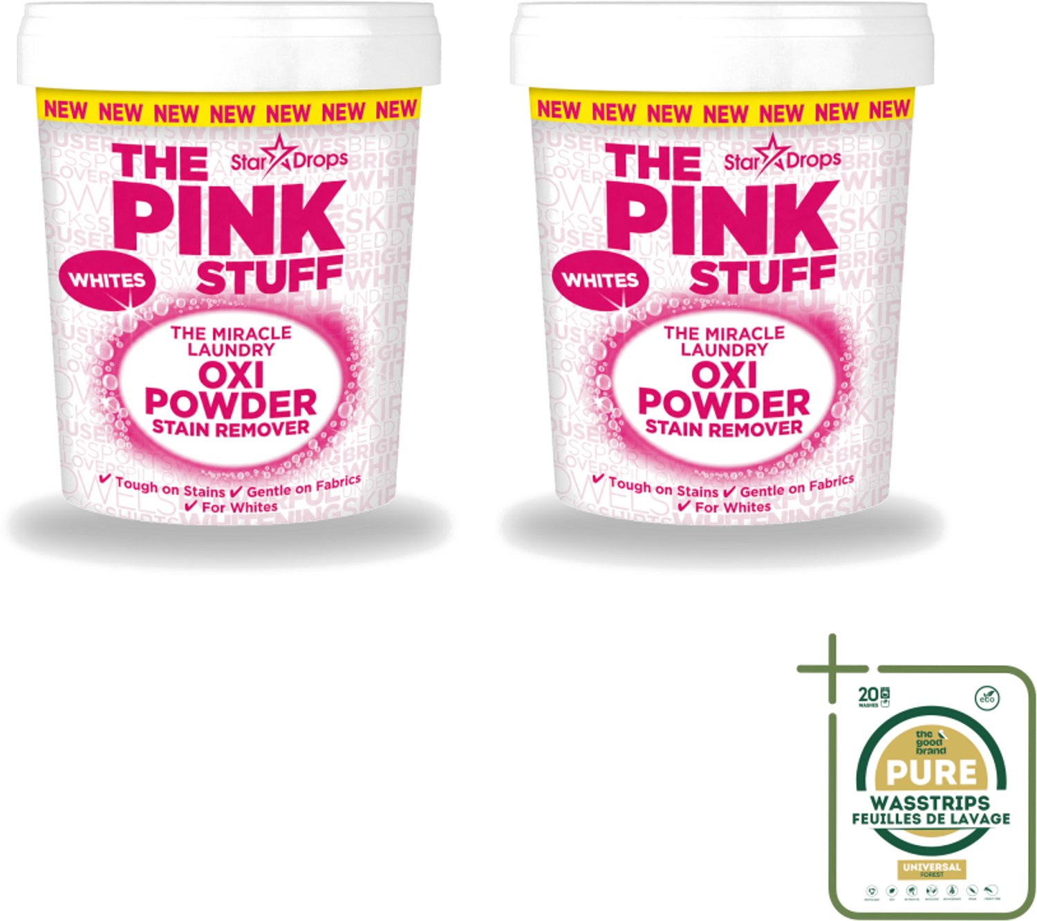 2 x The Pink Stuff - Vlekverwijderaar - Voor Witte Was - 1kg - Wasstrips - Vlekverwijderaar - Witte Was - Vlekkenverwijderaar - Voorwasmiddel - Wasmiddel