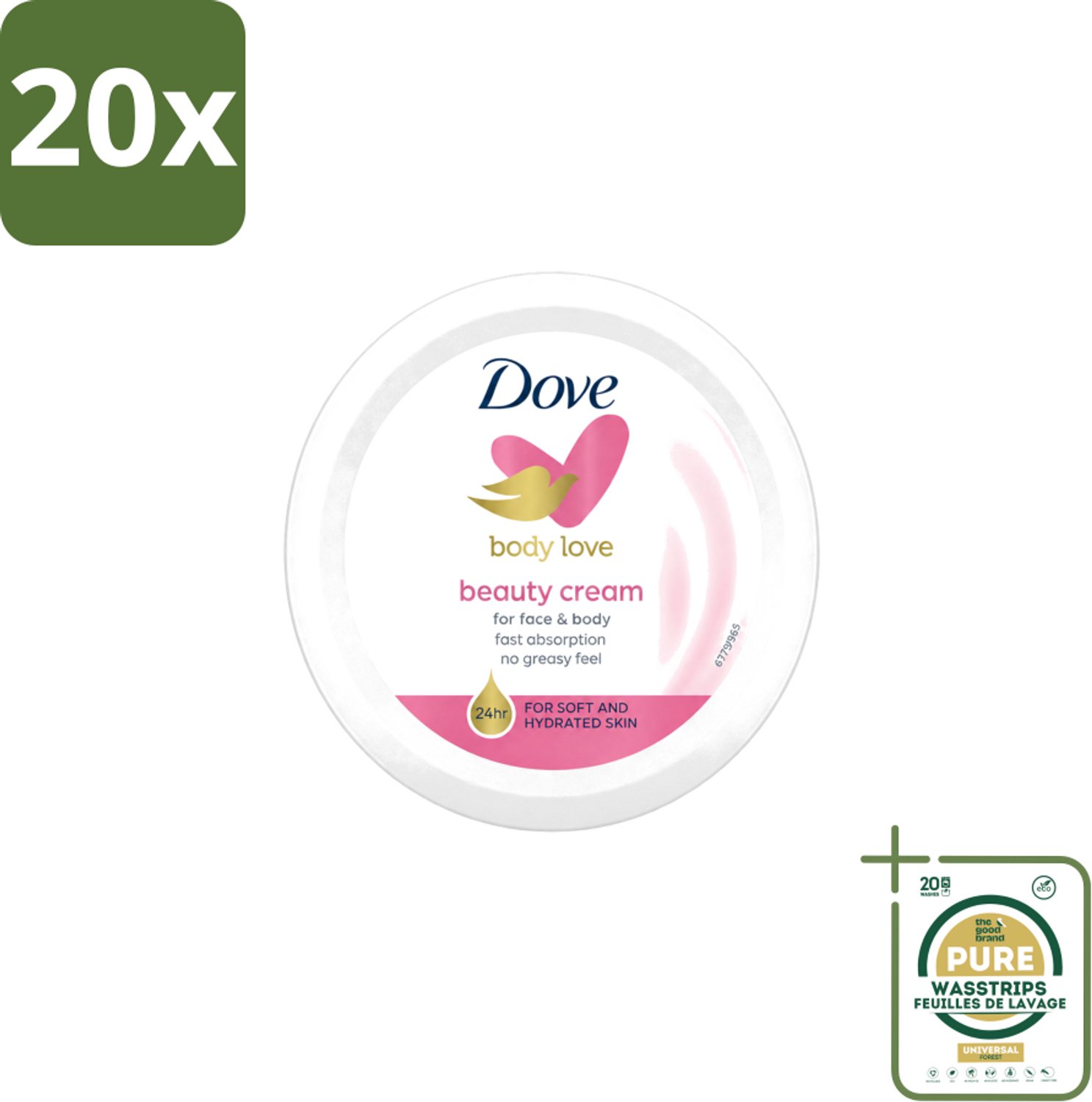 20 x Dove – Bodycrème – Beauty Cream – 75 ml - Wasstrips - Bodycrème - Hydratatie - Huid Verzorging - Gezicht Verzorging - Handen Verzorging