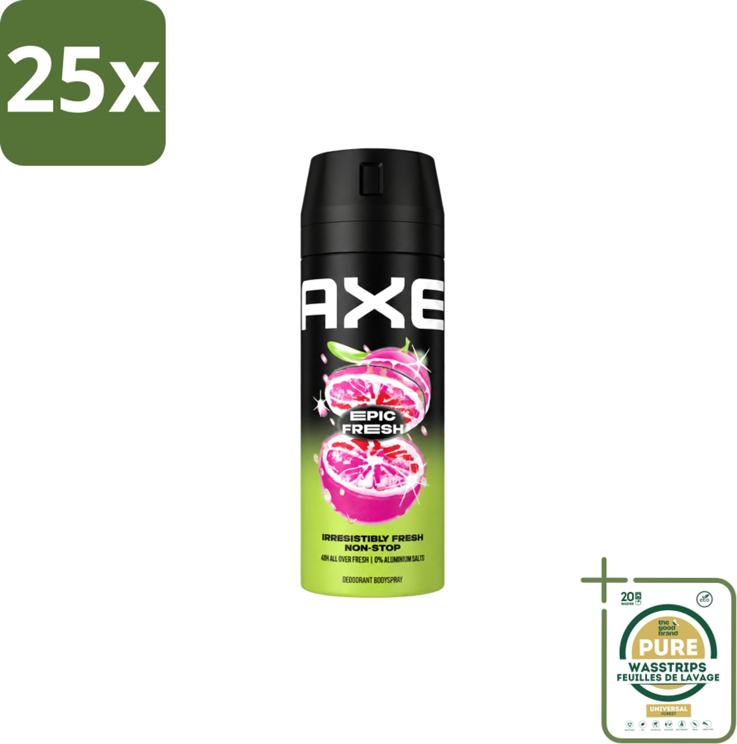 25 x Axe – Deodorant Spray – Epic Fresh – 150 ml - Wasstrips - Axe Deodorant Spray - Epic Fresh - Zweetgeur Bestrijding - Langdurige Frisheid - Energieke Geur