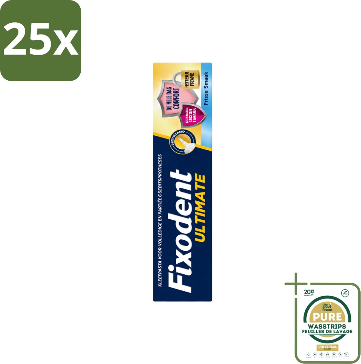 25 x Fixodent – Kleefpasta – Ultimate Fresh – 40 g - Wasstrips - Kleefpasta - Kunstgebit - Fixatie - Voedselresten - Frisse Munt