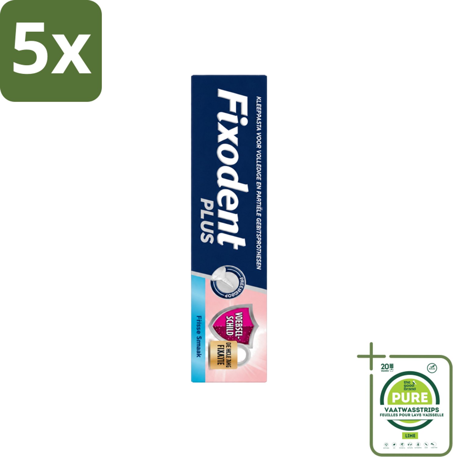 5 x Fixodent Plus – Kleefcrème – Food Barrier – Frisse Smaak – 40 g - Grootverpakking - Vaatwasstrips - Kleefpasta Kunstgebit - Voedselbarrière Kunstgebit - Kunstgebit Fixatie - Kunstgebit Bescherming - Frisse Muntsmaak Kunstgebit