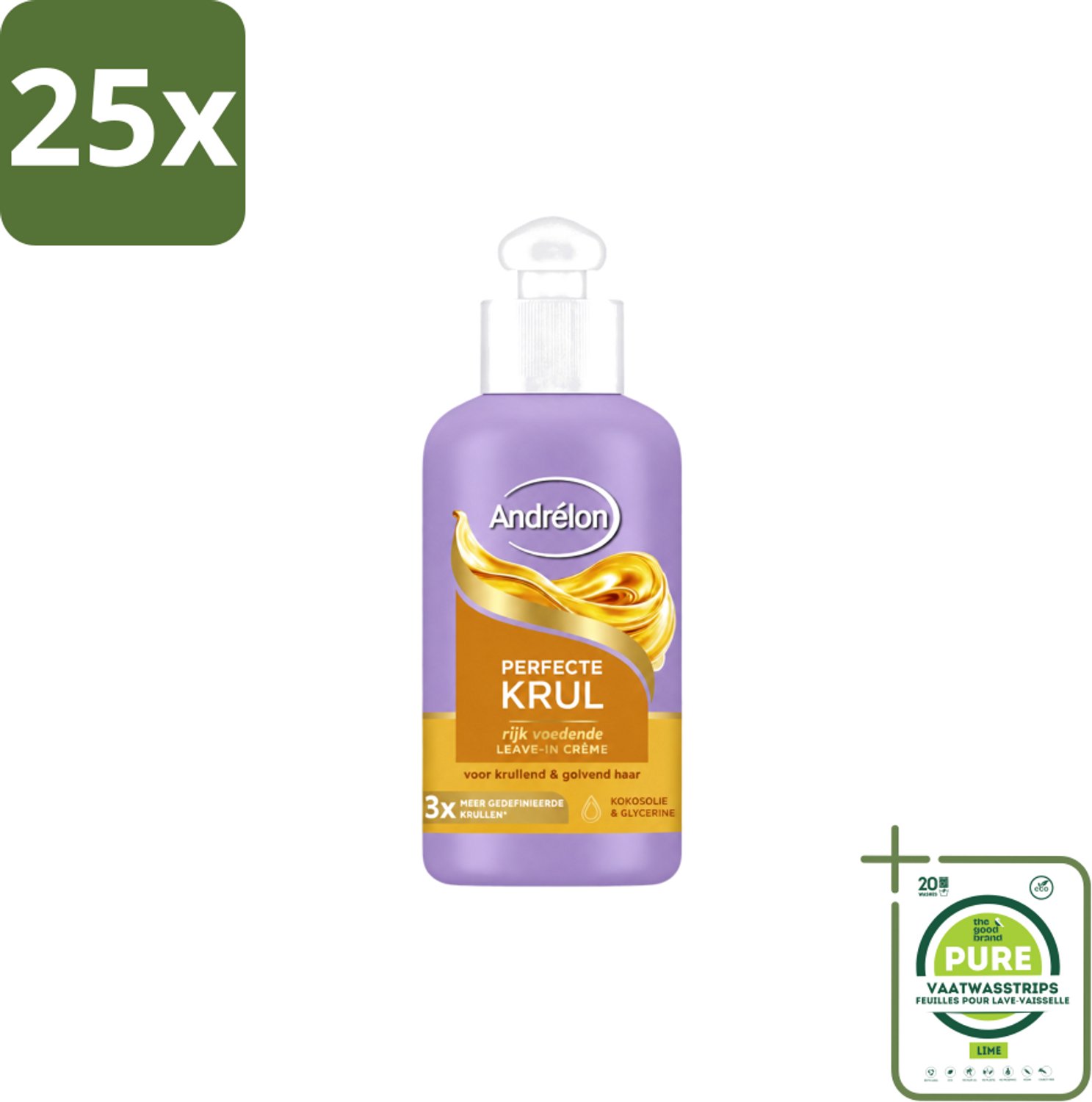 25 x Andrélon – Leave-In Crème – Perfecte Krul – 200 ml - Grootverpakking - Vaatwasstrips - Krul Haar - Krul Haar Crème - Krul Haar Verzorging - Krul Haar Voeding - Krul Haar Hydratatie