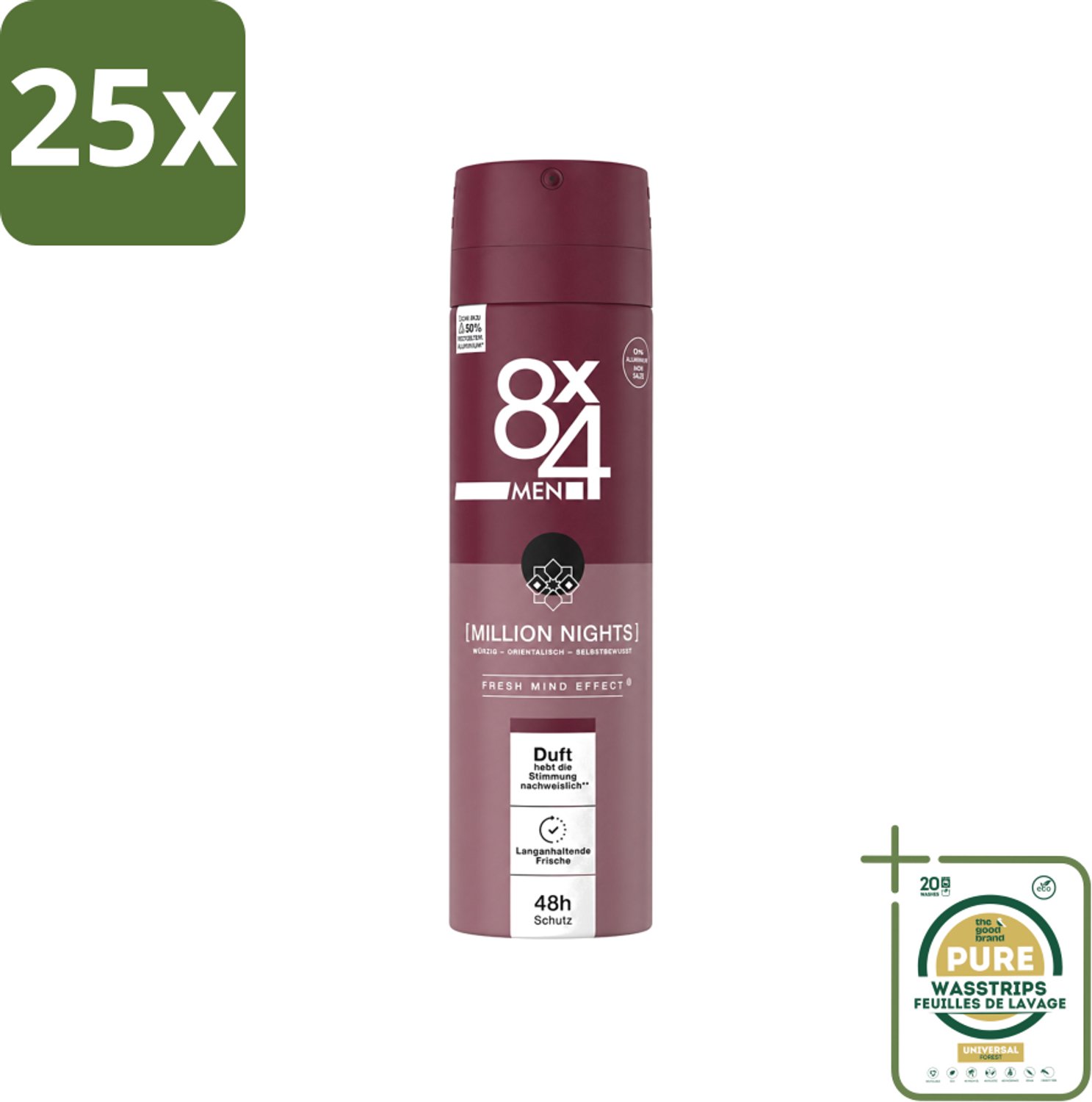 25 x 8 x 4 Deospray Men - No.18 Millions Nights - Deodorant - Voor Heren - 150 ml - Wasstrips - Deodorant Voor Heren - Avondgeur - Langdurige Bescherming - Zweetbestendig - Verleidelijke Geur