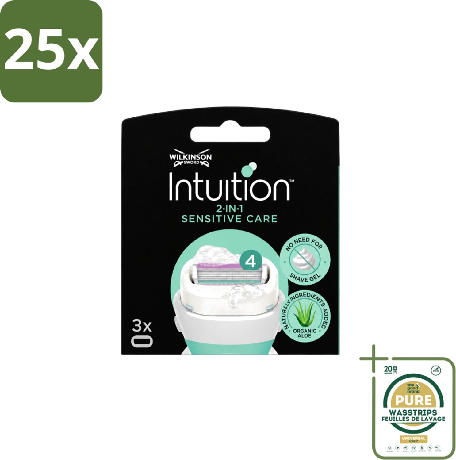 25 x Wilkinson – Scheermesjes – Intuition Dry Skin Sensitive Care – 3 Scheermesjes - Wasstrips - Gevoelige Huid - Aloe Vera - Vitamine E - Scheermesjes - Scheerbeurt