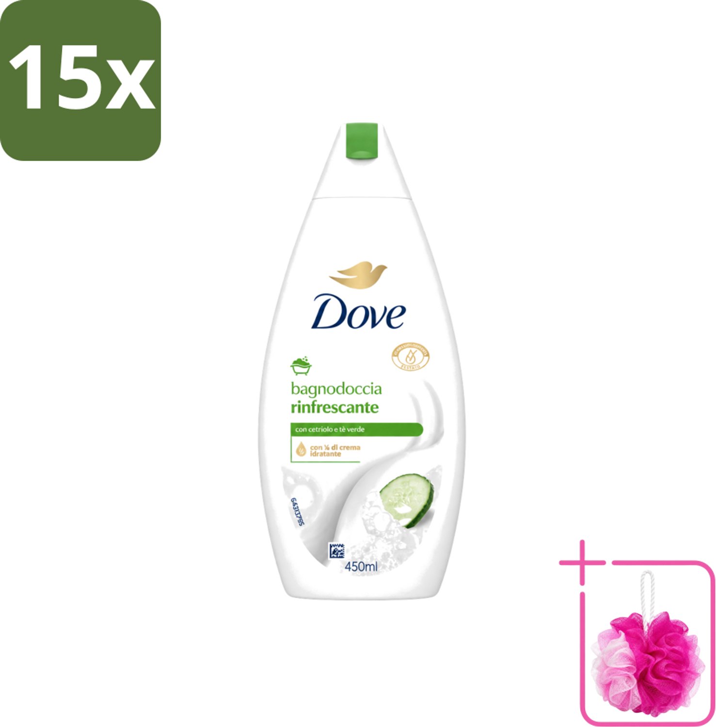 15 x Dove – Douchegel – Refreshing – 450 ml - Bulkverpakking - Douchegel - Douchemop - Frisheid