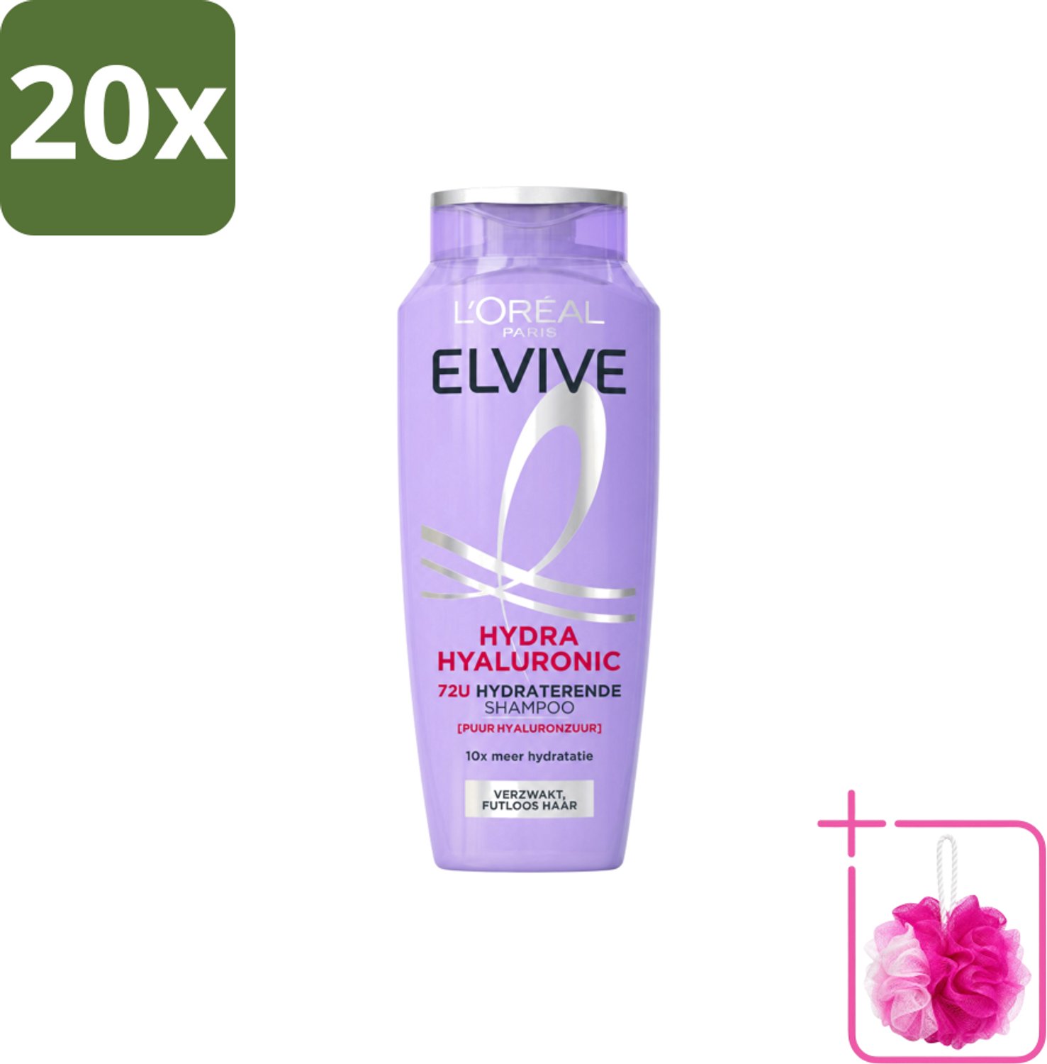 20 x L’Oréal Paris Elvive – Shampoo – Hydra Hyaluronic – Hydraterend – 250 ml - Bulkverpakking - Hydra hyaluronzuur shampoo - Douchemop - Droog haar