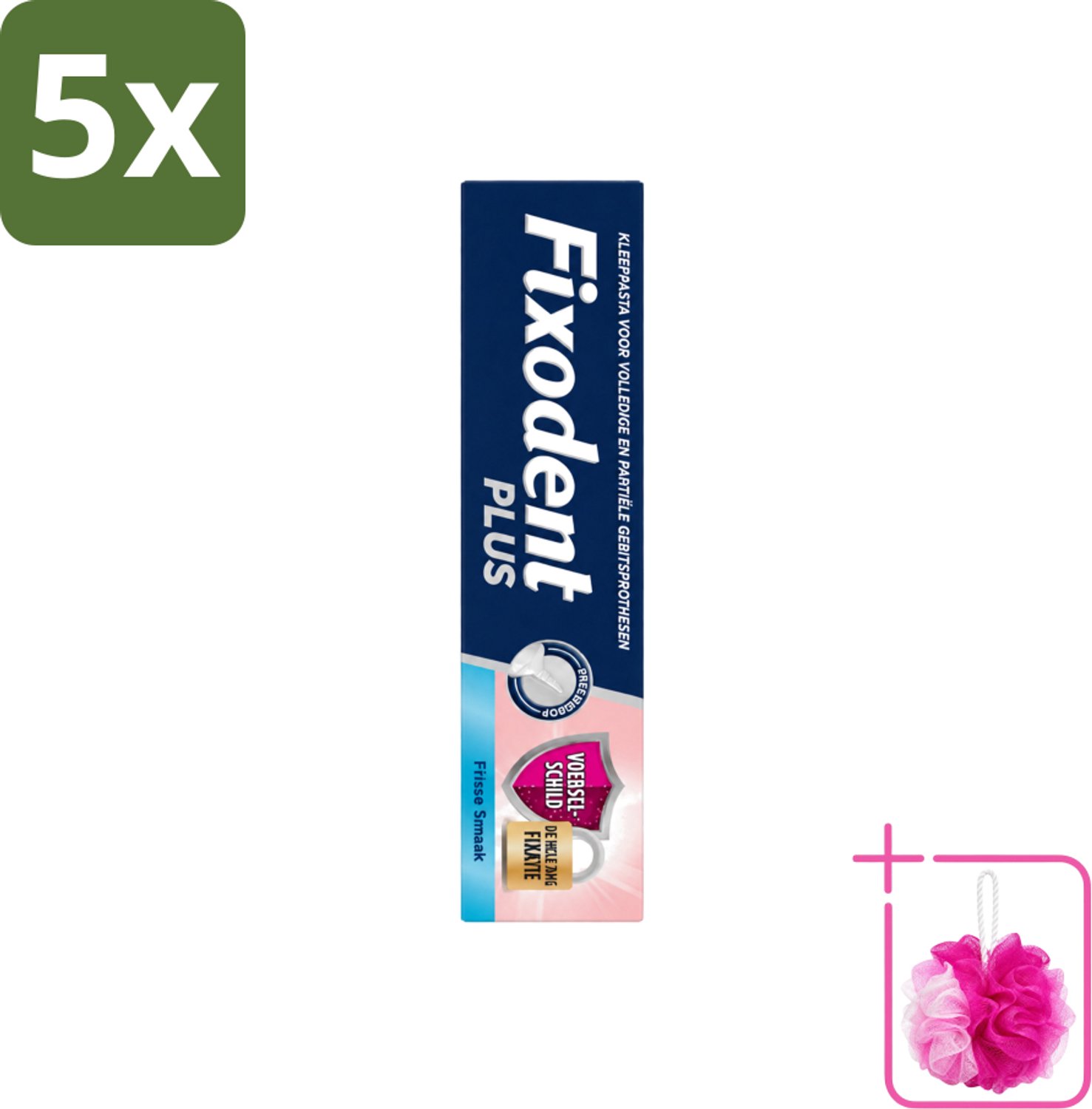 5 x Fixodent Plus – Kleefcrème – Food Barrier – Frisse Smaak – 40 g - Bulkverpakking - Kleefpasta kunstgebit - Douchemop - Voedselbarrière kunstgebit