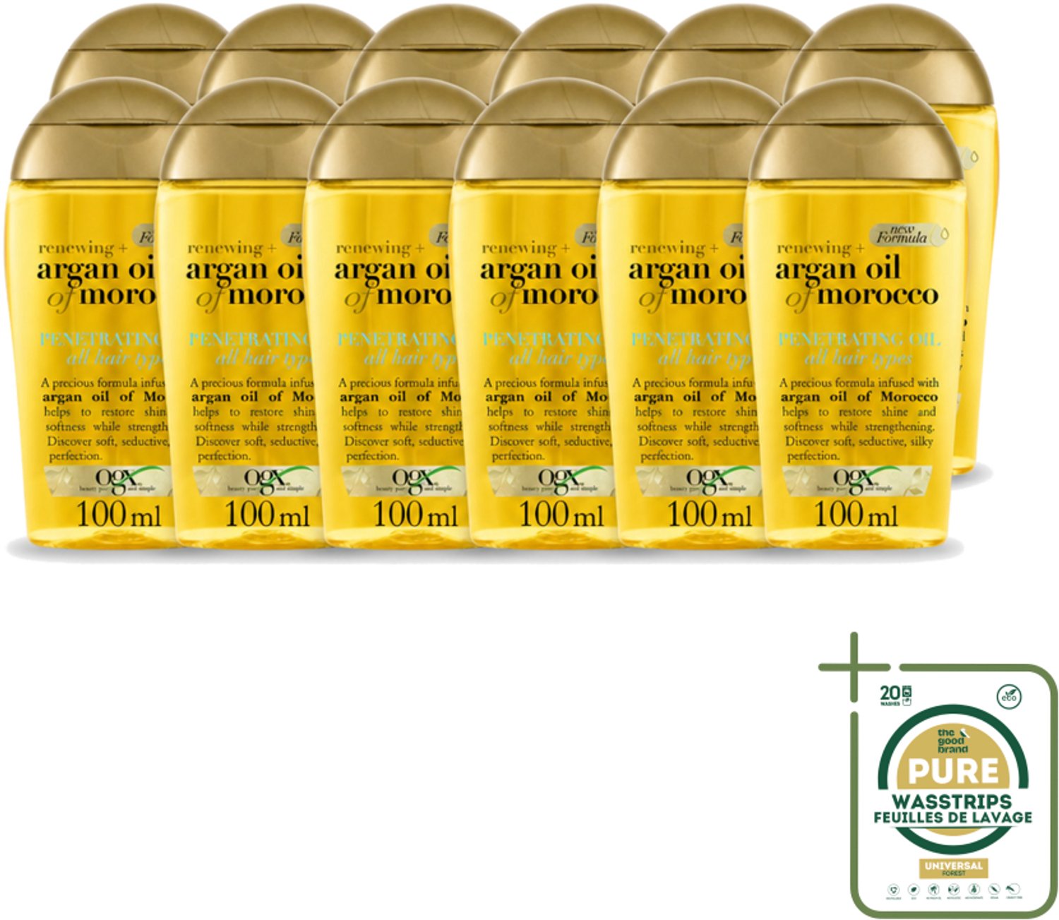 12 x OGX - Argan Oil of Morocco - Haarolie - Penetrating Oil - Intensief Herstel - 100 ml - Wasstrips - Haarolie - Arganolie - Haarherstel - Pluiscontrole - Zijdezachte Haar