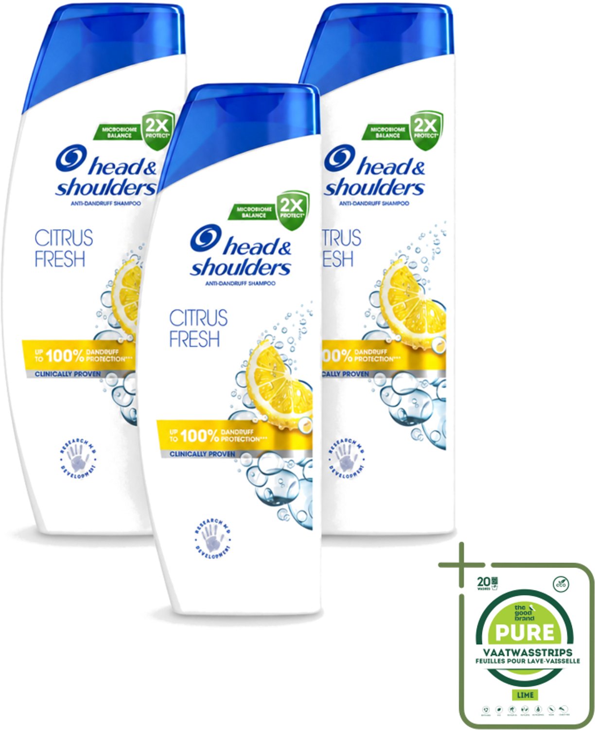 3 x Head & Shoulders - Shampoo - Citrus Fresh - 250ml - Grootverpakking - Vaatwasstrips - Citrus Fresh Shampoo - Anti-roos Shampoo - Fris Haar - Licht Haar - Roosvrij Haar
