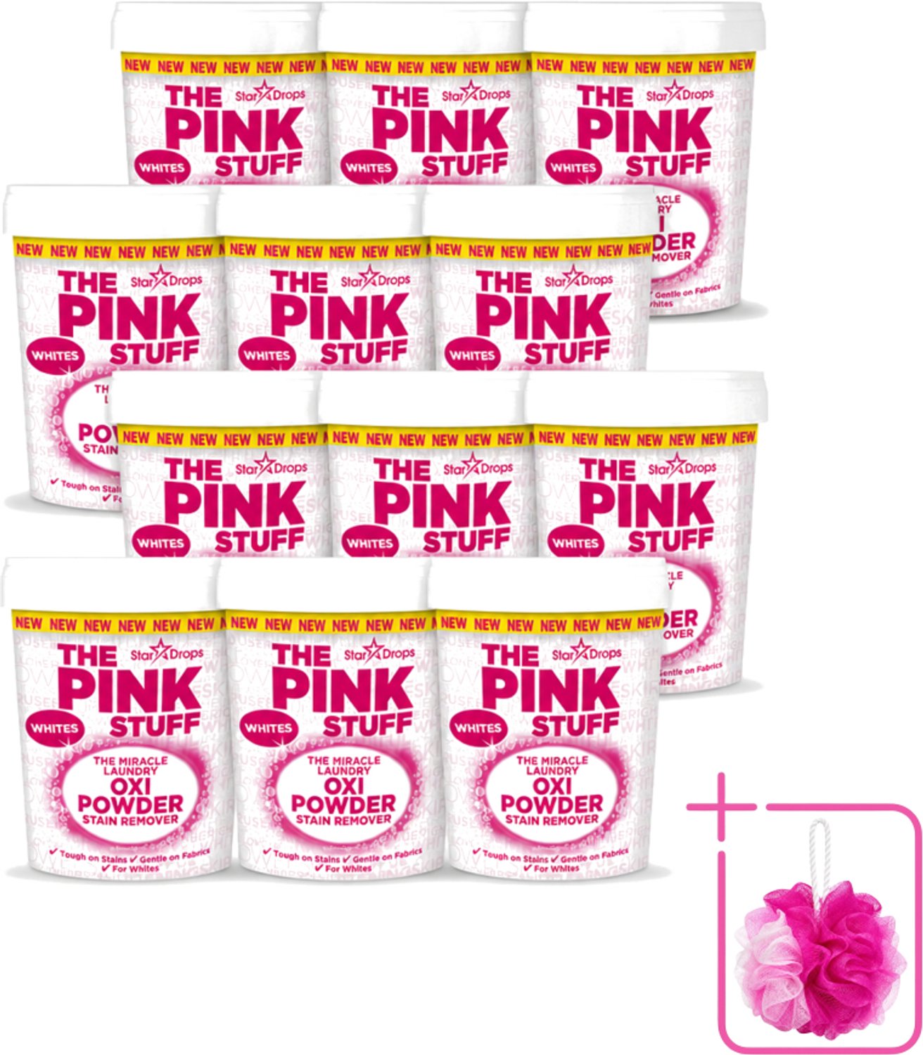 12 x The Pink Stuff - Vlekverwijderaar - Voor Witte Was - 1kg - Bulkverpakking - Vlekverwijderaar wit - Douchemop - Wasmiddel voor witte stoffen