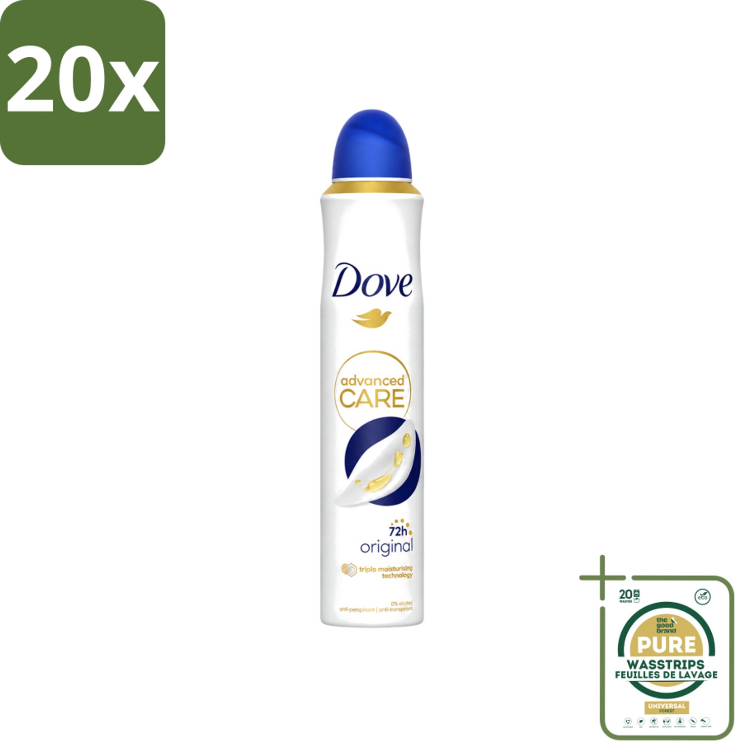 20 x Dove - Deodorant - Spray Advanced Care - Frisse en langdurige bescherming - 200 ml - Wasstrips - Dove Deodorant Spray - Anti-transpirant Spray - Huidverzorging - Zweet En Geur Bescherming - Triple Moisturising