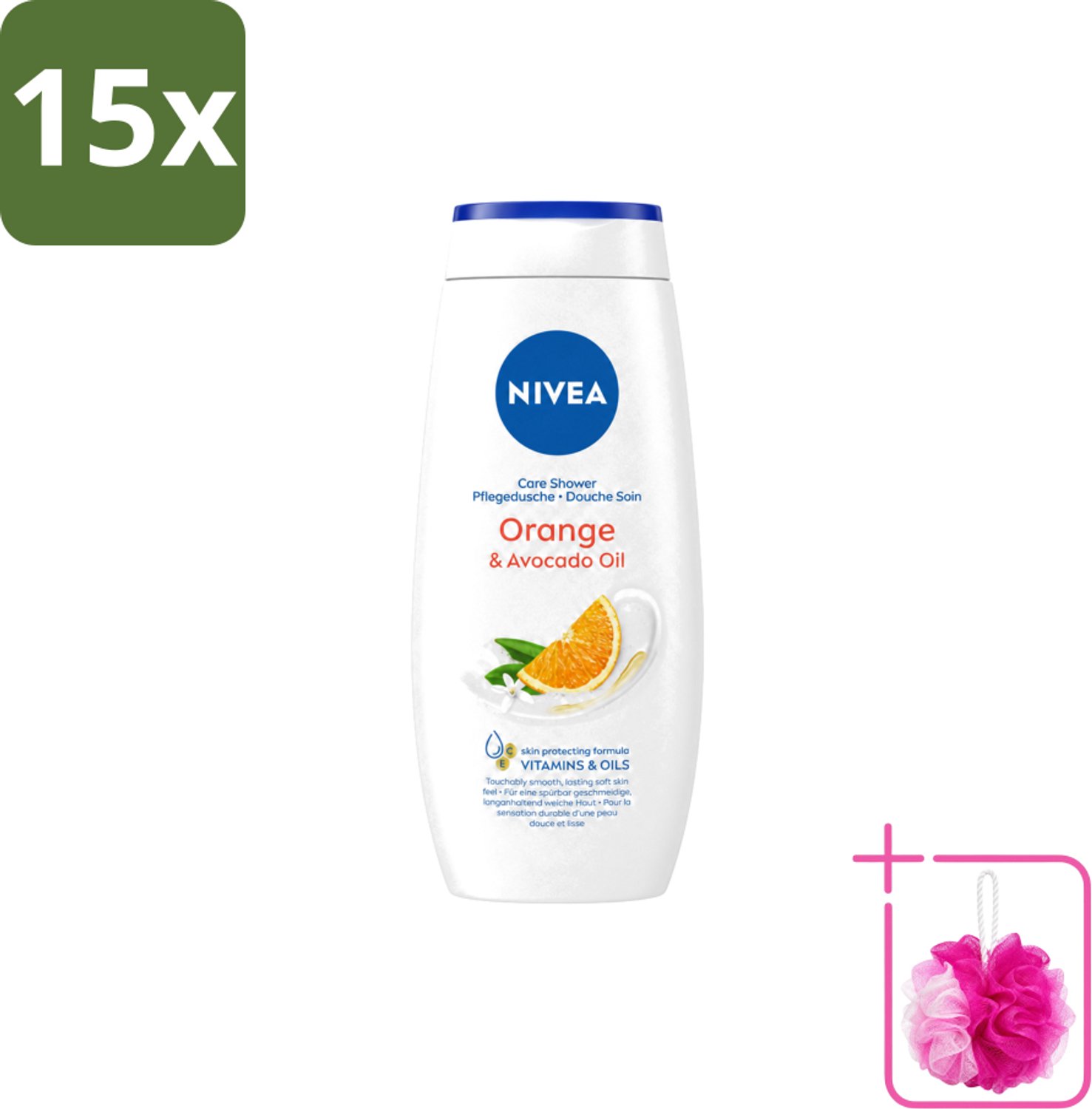 15 x Nivea - Douchegel - Orange - Voelbaar Gladde Huid - 250 ml - Bulkverpakking - Douchegel - Douchemop - Huid verzorgen